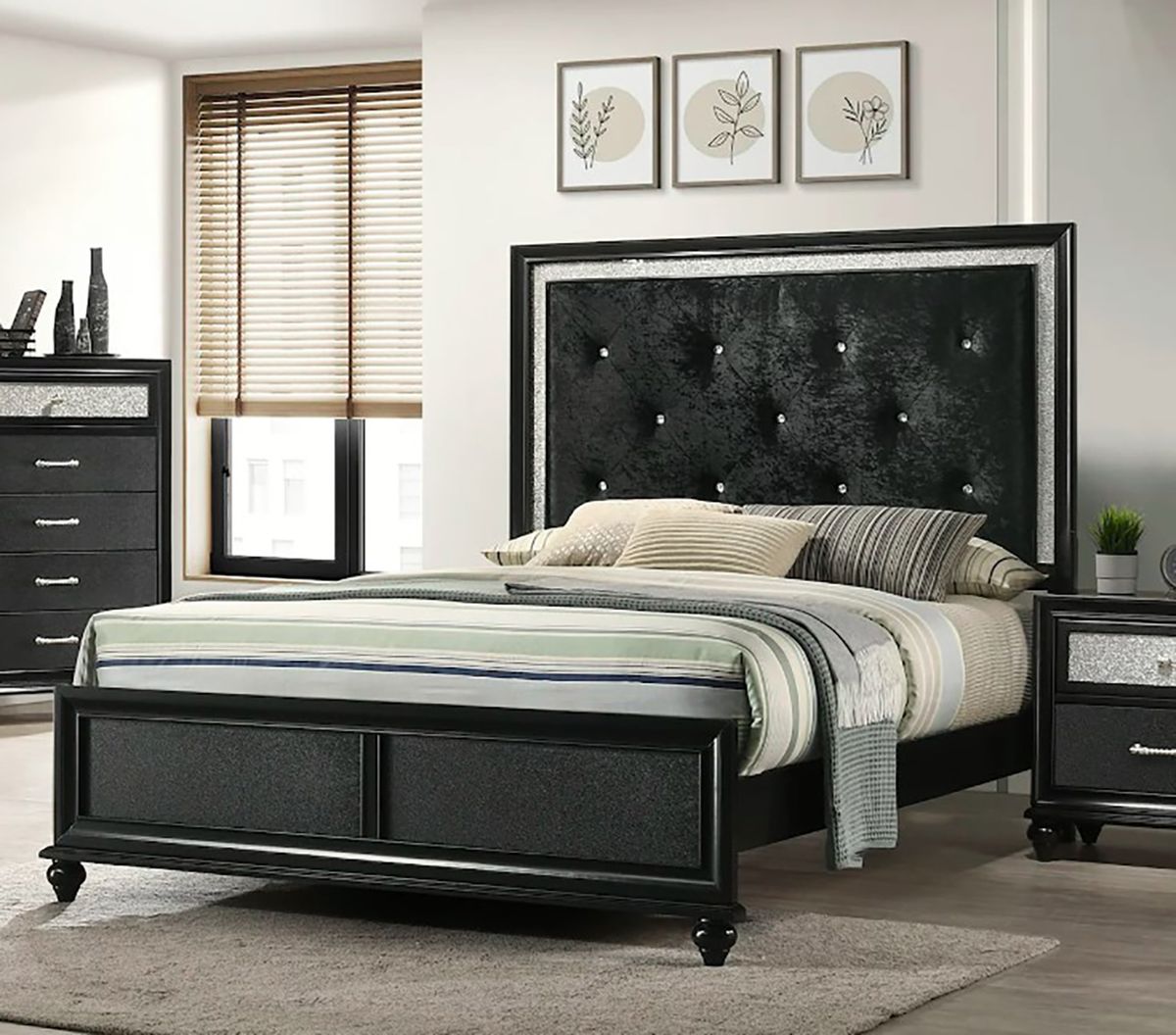 Crown Mark Furniture Lila King Upholstered Panel Bed in Black B4398-K image