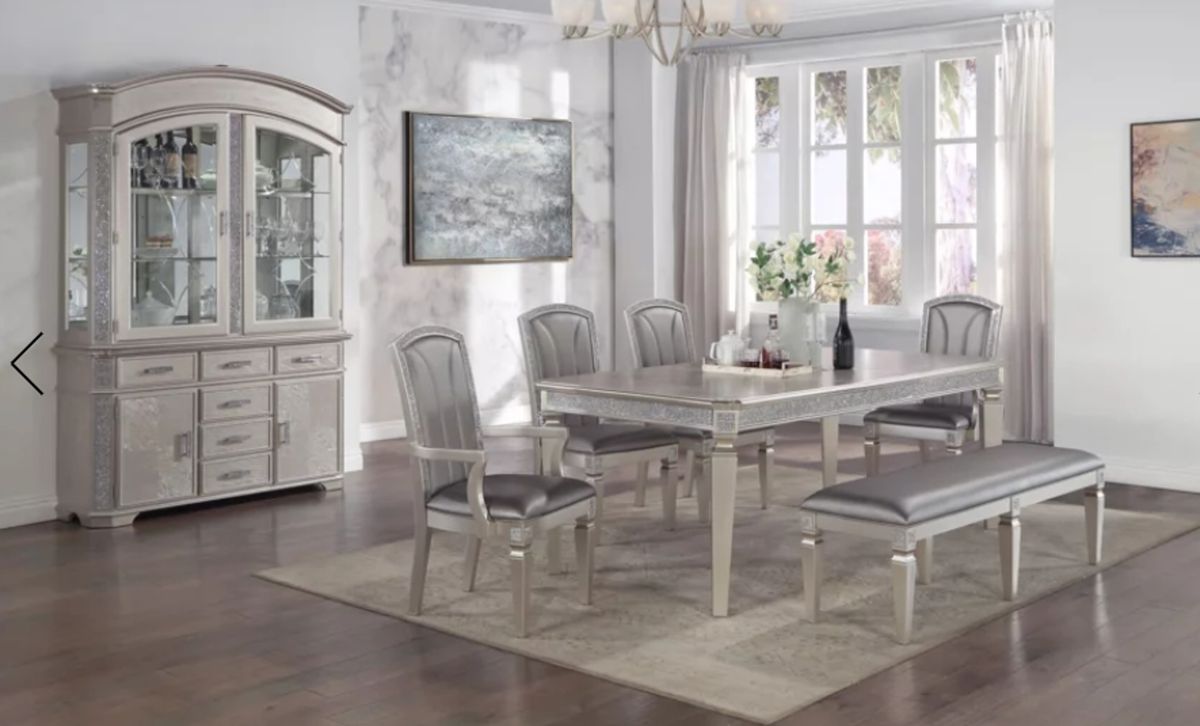 Crown Mark Klina Glam Dining Bench In Light Gray