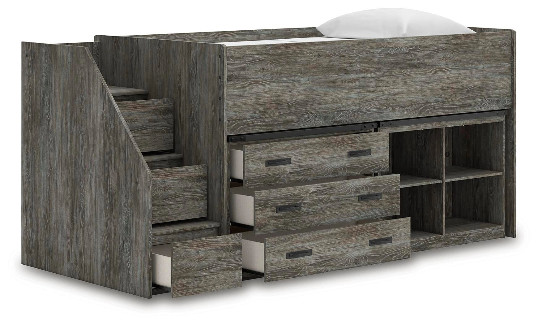 Frandern Loft Bed with Bookcase and Drawer Storage