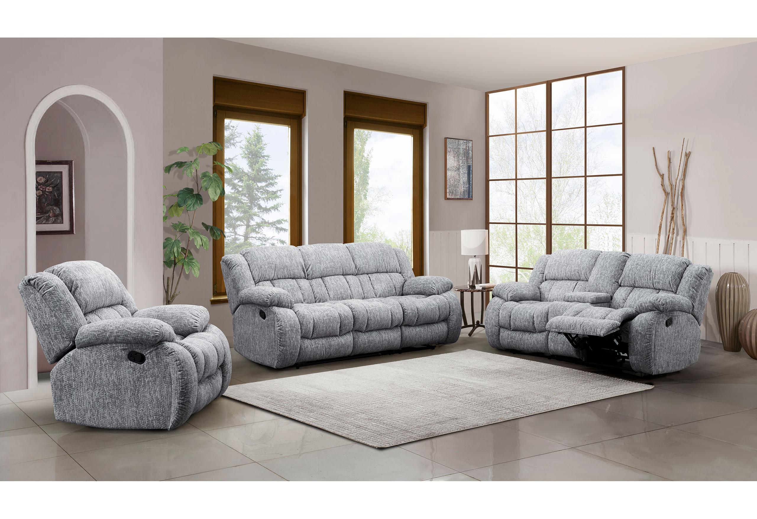 U250 GREY RECLINING SOFA/CONSOLE RECLINING LOVESEAT/GLIDER RECLINER