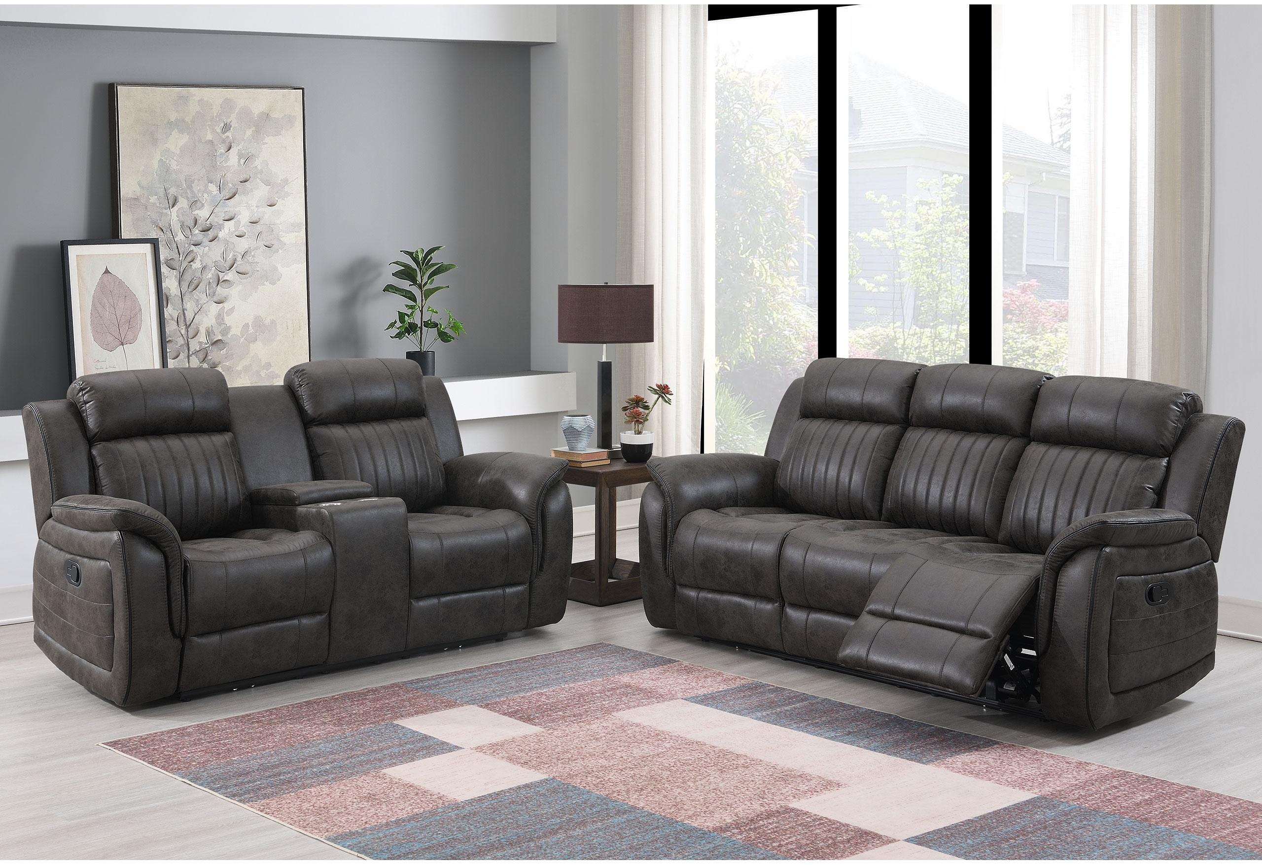 U8517 GREY RECLINING SOFA/CONSOLE RECLINING LOVESEAT