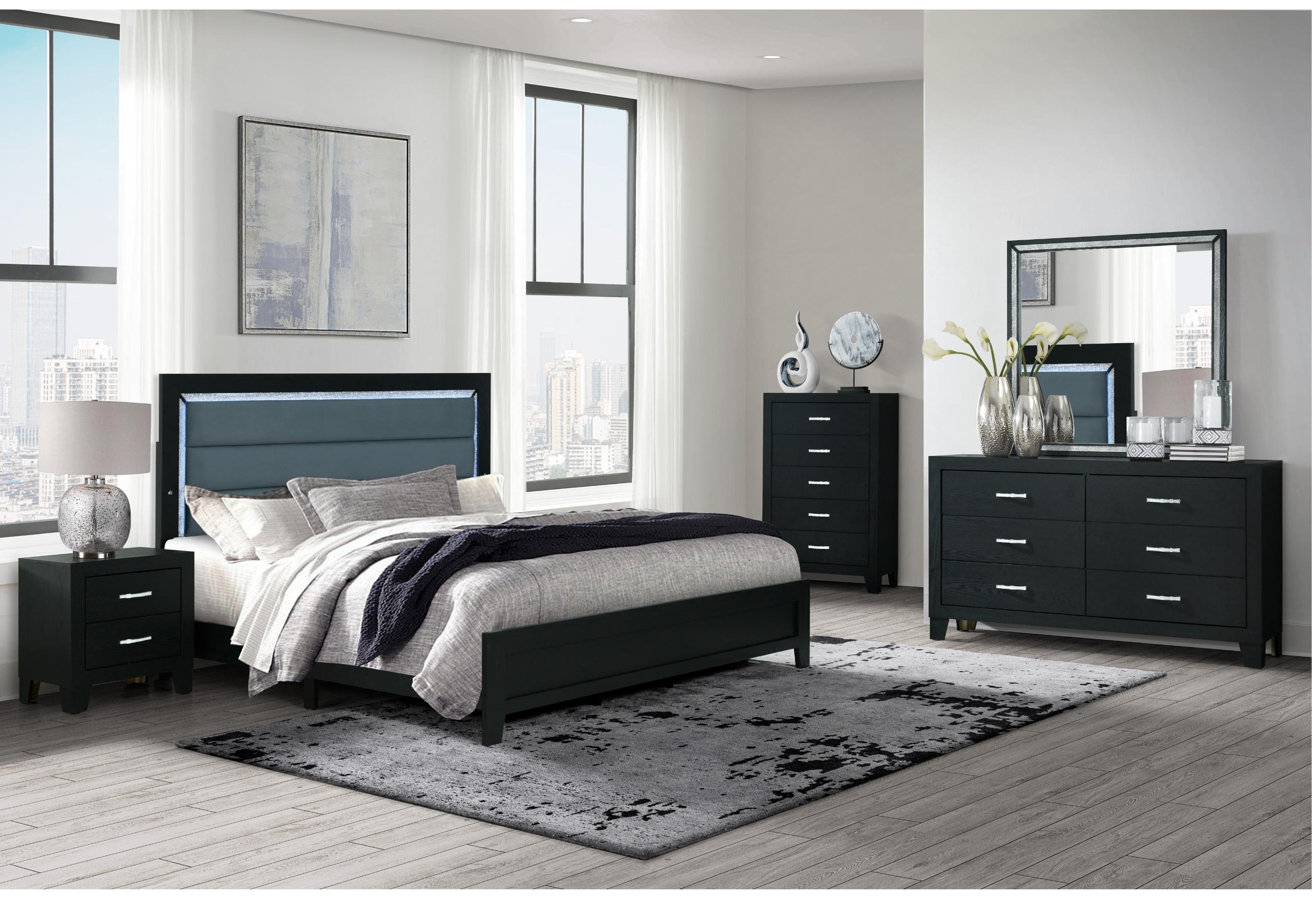 REID BLACK QUEEN BED DRESSER MIRROR NIGHTSTAND