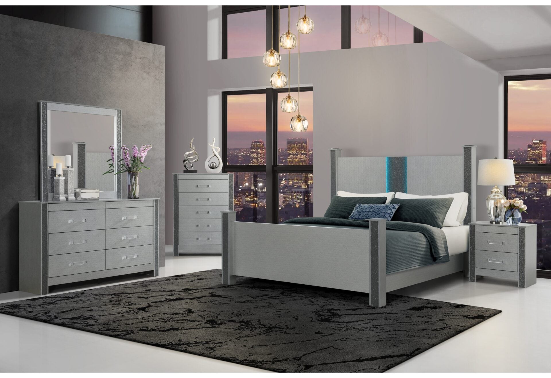 Logan Silver Bed Group With Led And Speakers