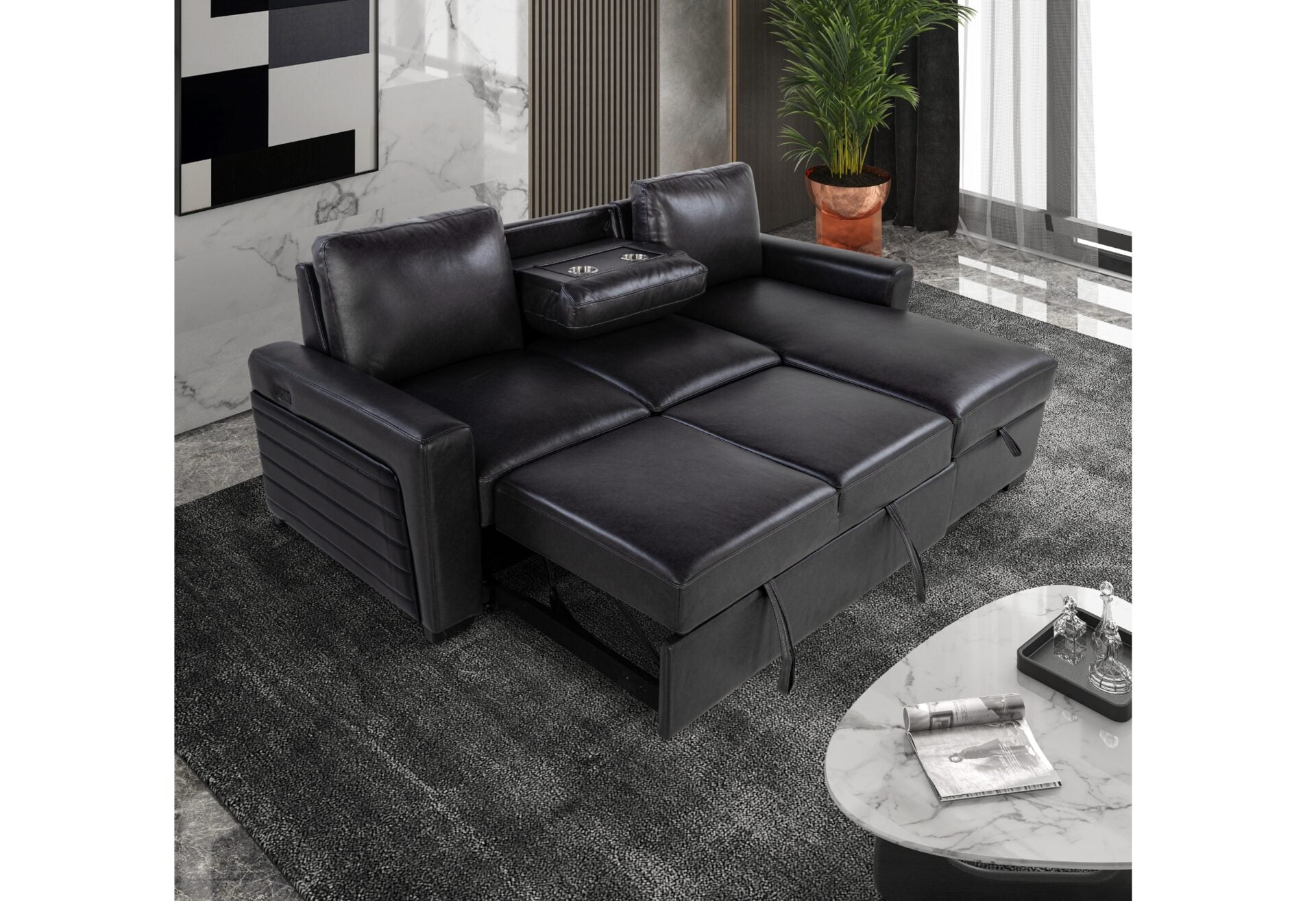 U1830 Blanche Charcoal-Black Sofa Bed With Usb And Ddt