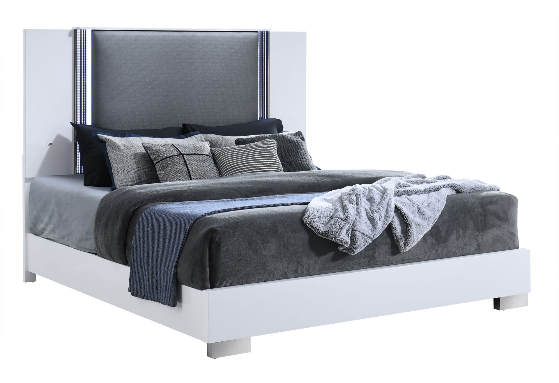 Ylime Smooth White Bed With Led Fully Slatted