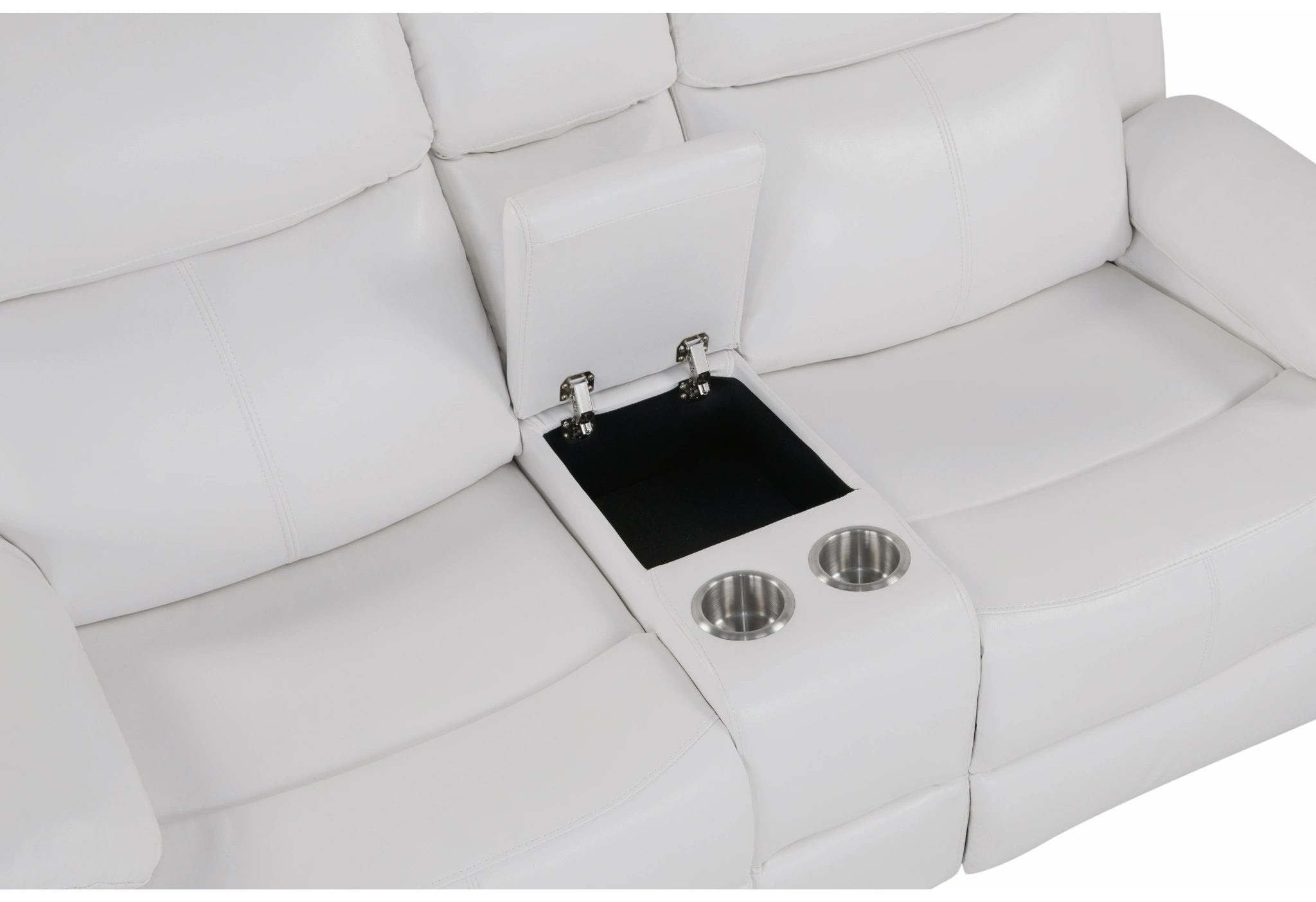 U6026 Blanche White Console Reclining Loveseat with LED and Speaker