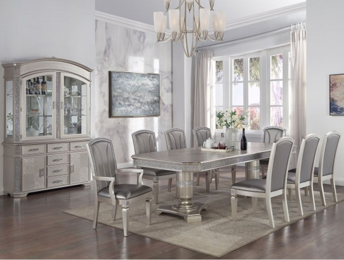 Crown Mark Klina Glam Dining Arm Chair in Light Gray (Set of 2)