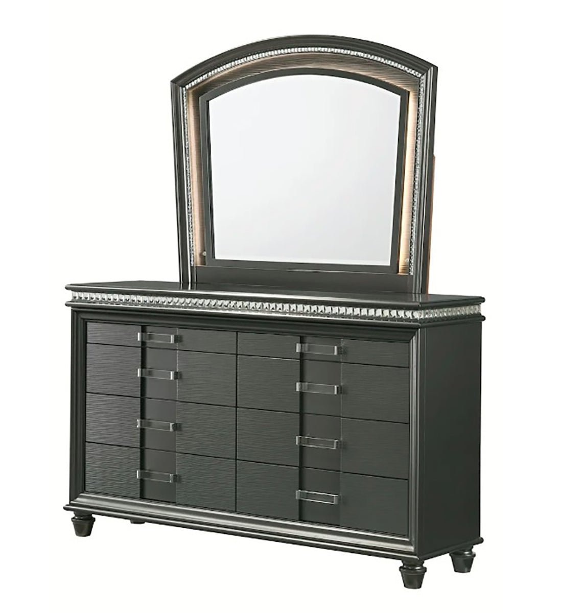 Crown Mark Furniture Adira 8 Drawer Dresser in Silver