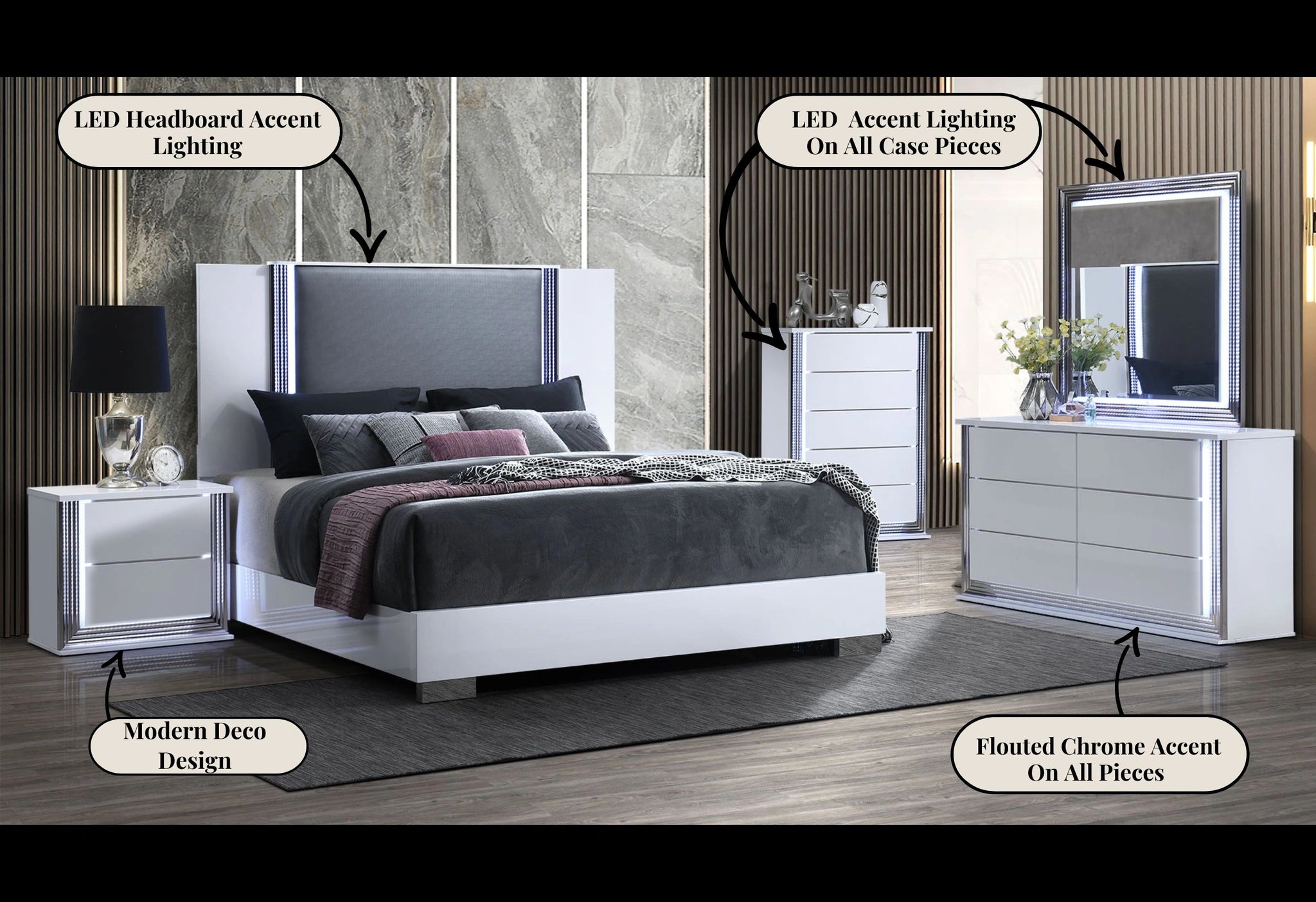Ylime Smooth White Queen Bed Group