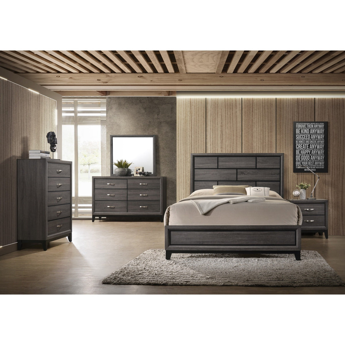Crown Mark Akerson 2 Drawer Nightstand In Grey