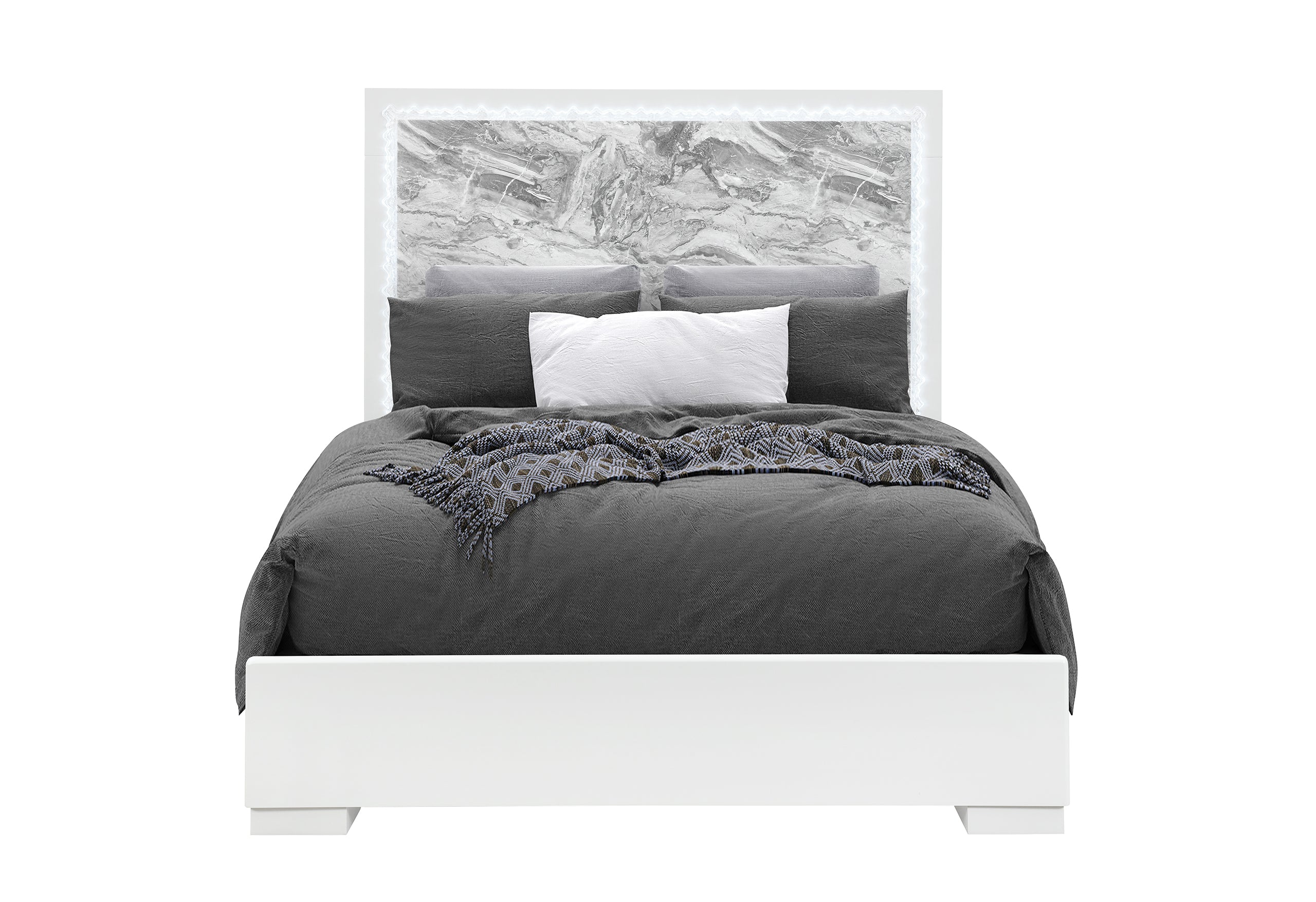 NAOMI SILVER MARBLE FULL BED WITH LED