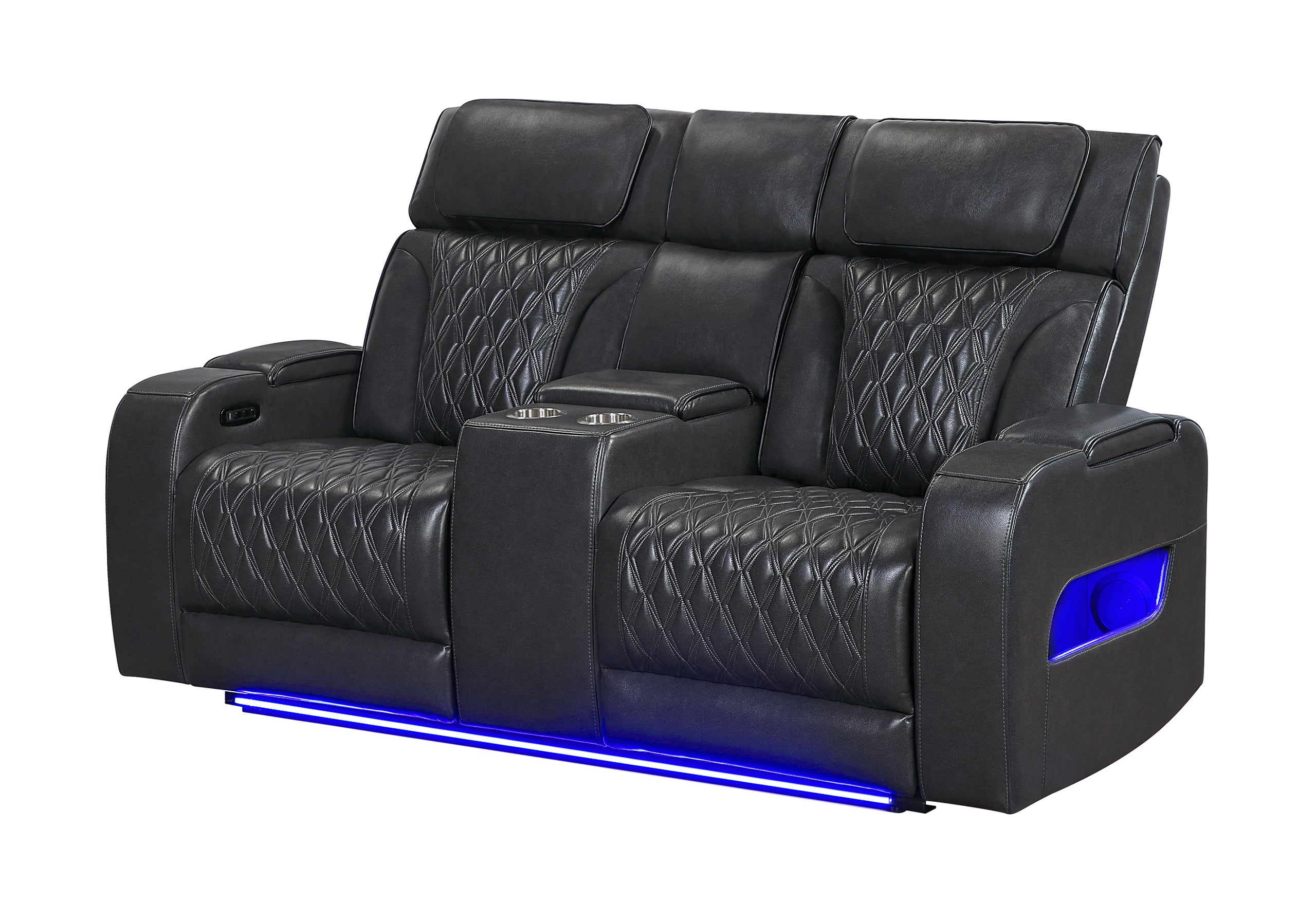 U8611 BLANCHE CHARCOAL PWR CON REC LOVESEAT WITH PHR, LED & SPEAKER