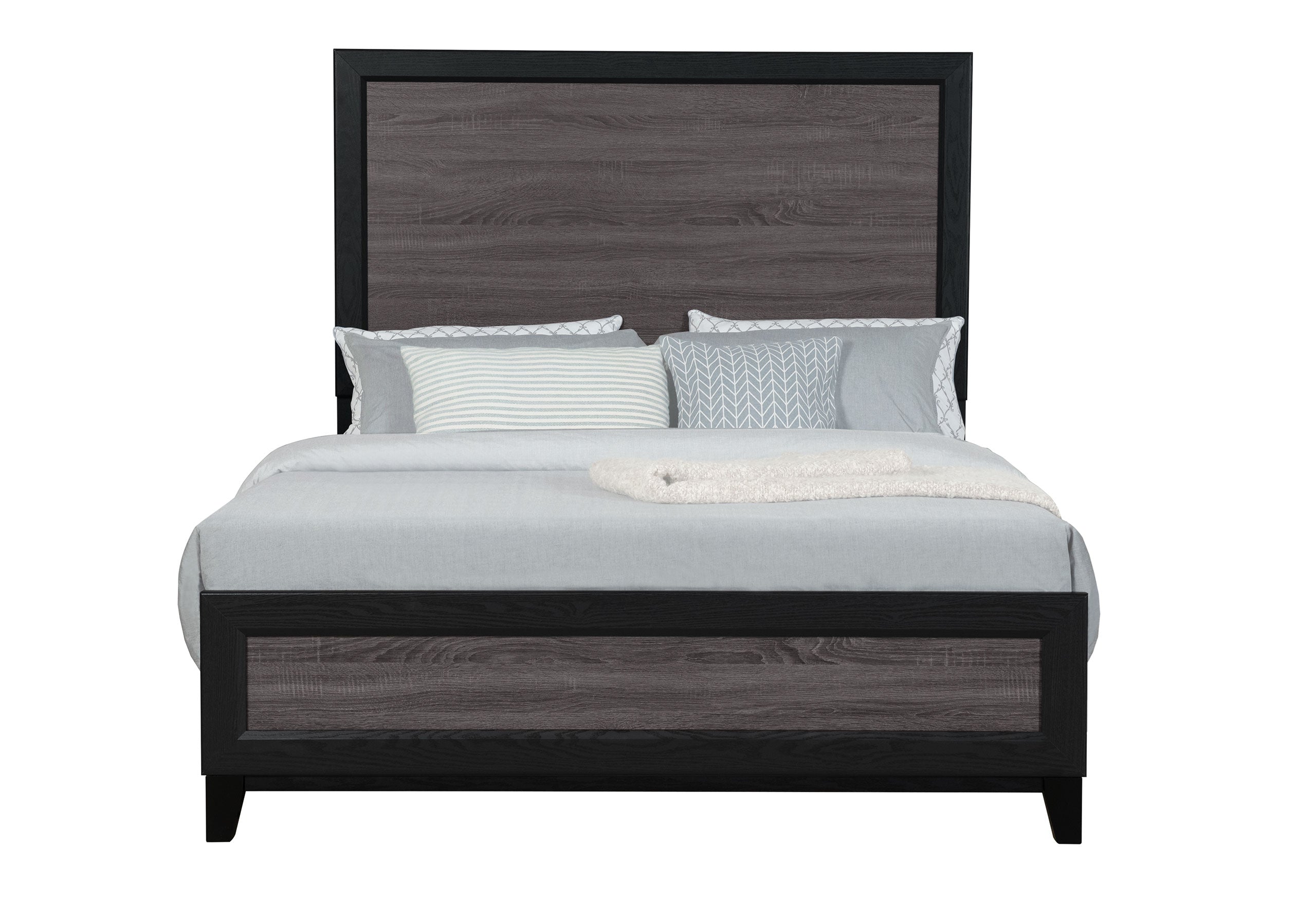 LISBON GREY/BLACK QUEEN BED, DRESSER, MIRROR AND NIGHTSTAND