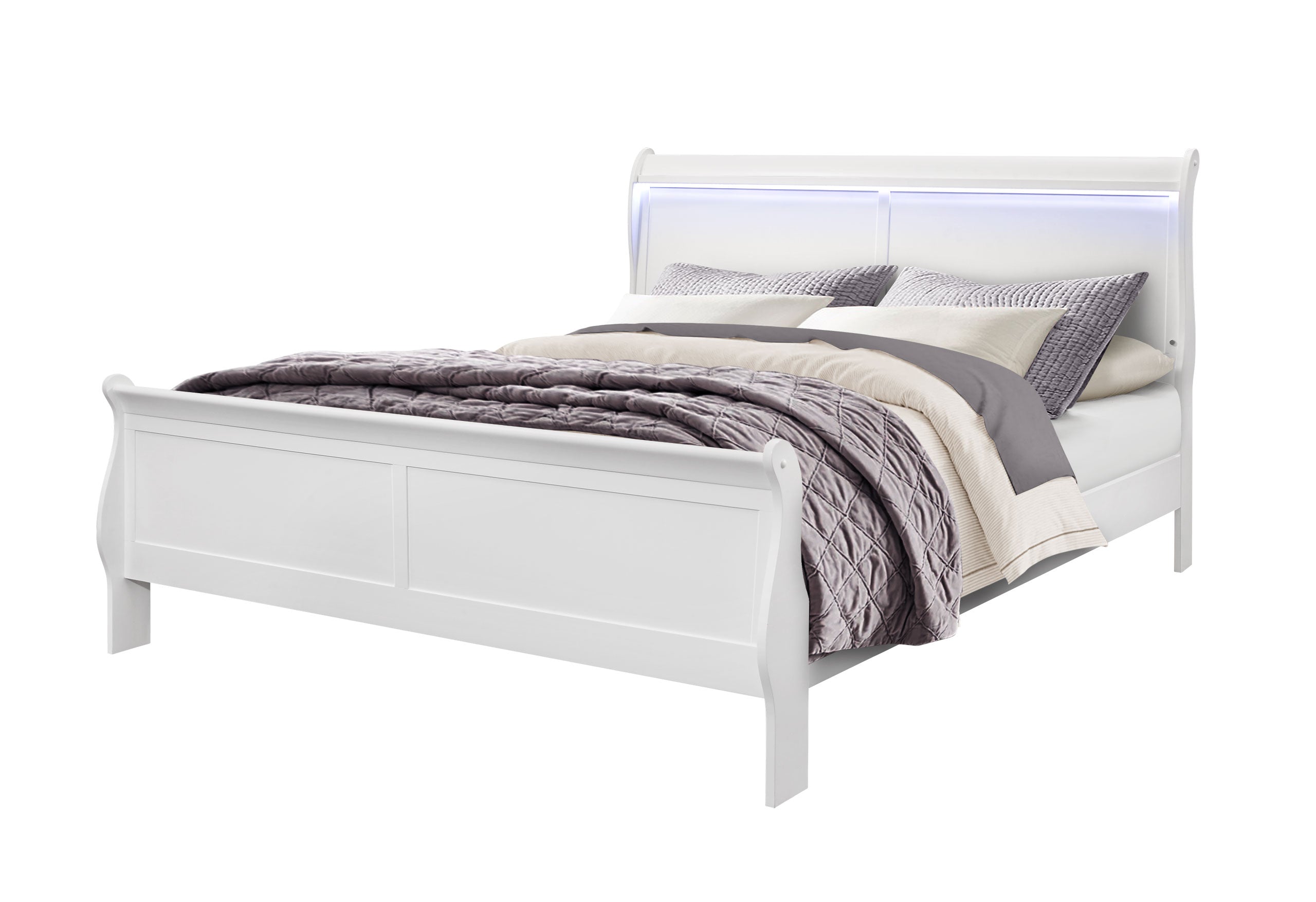 CHARLIE WHITE KING BED WITH LED, DRESSER, MIRROR AND NIGHTSTAND