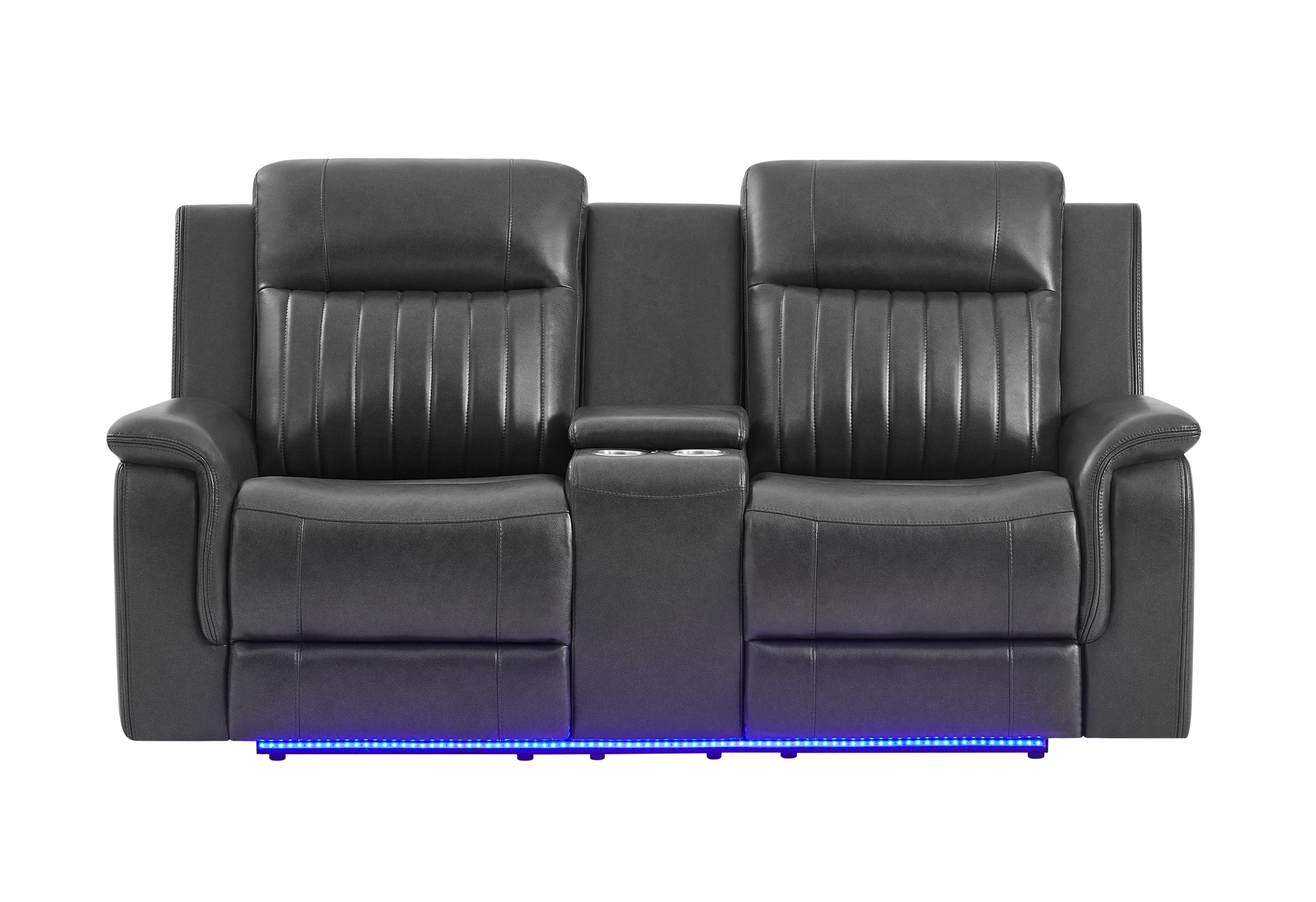 U8879 CHARCOAL PWR REC SOFA/PWR CON REC LOVESEAT W/LED & GL SS