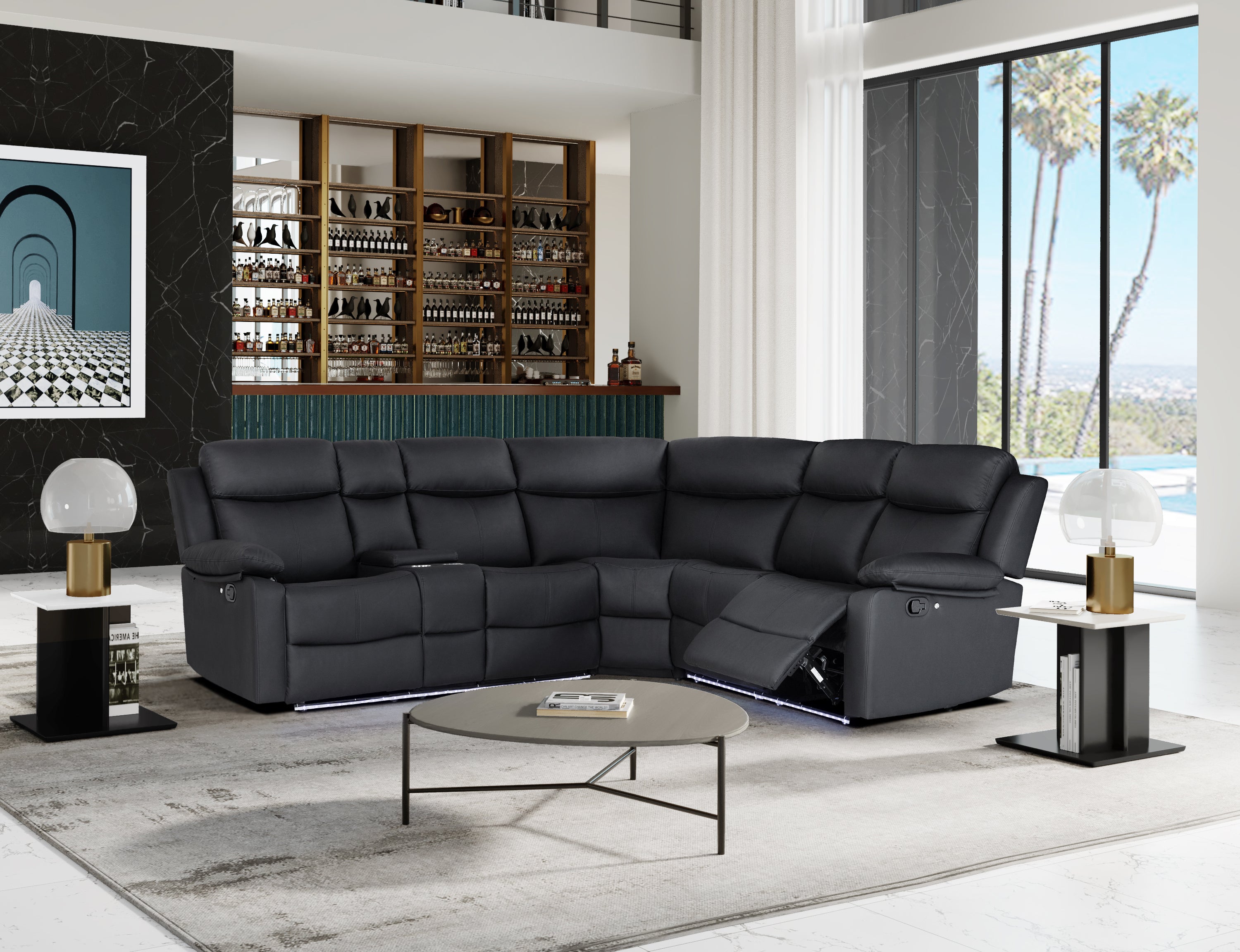 U6026 BLACK PU 72A RIGHT ARM FACING SECTIONAL WITH LED AND SPEAKER