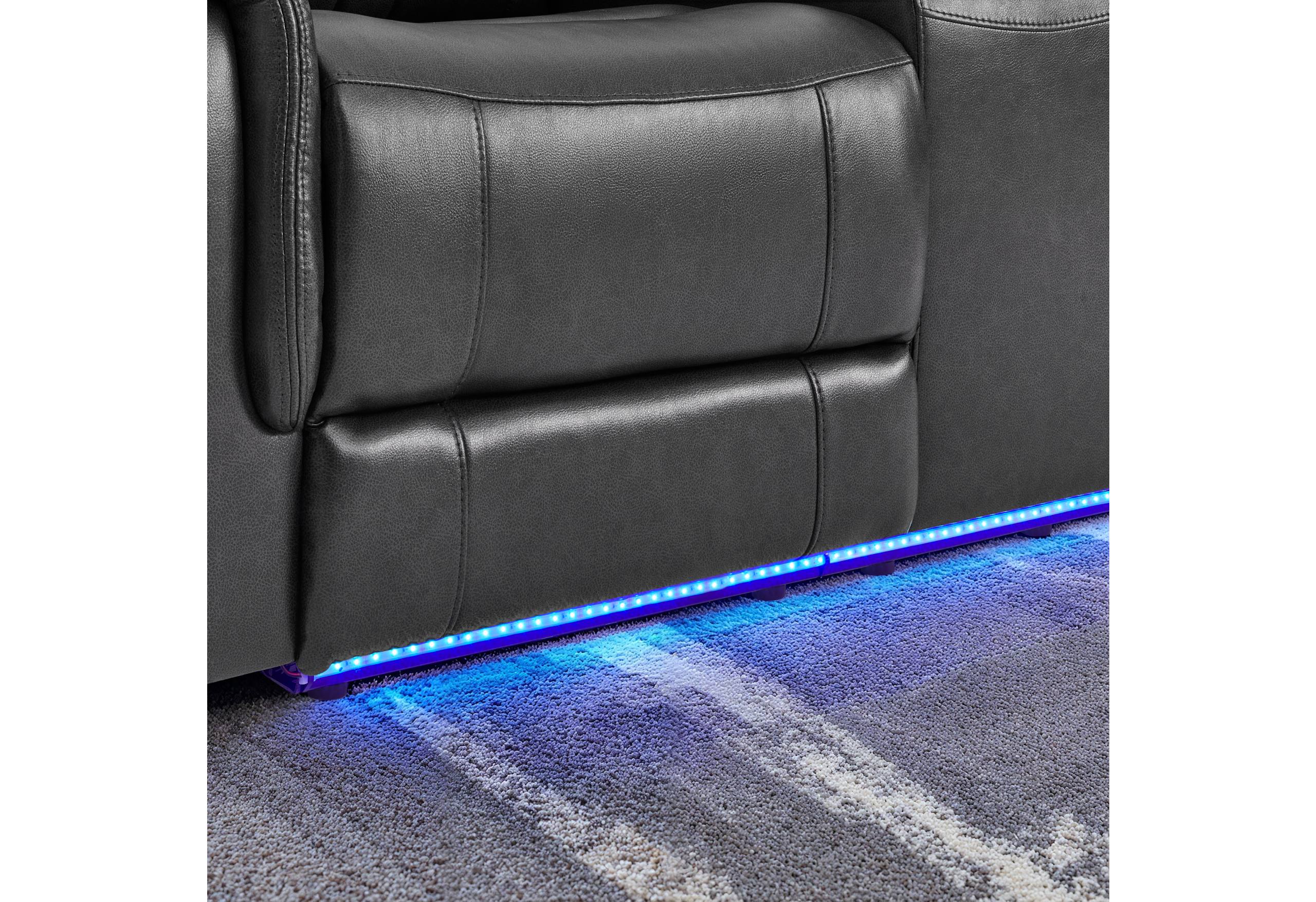U8879 CHARCOAL PWR REC SOFA/PWR CON REC LOVESEAT W/LED & GL SS