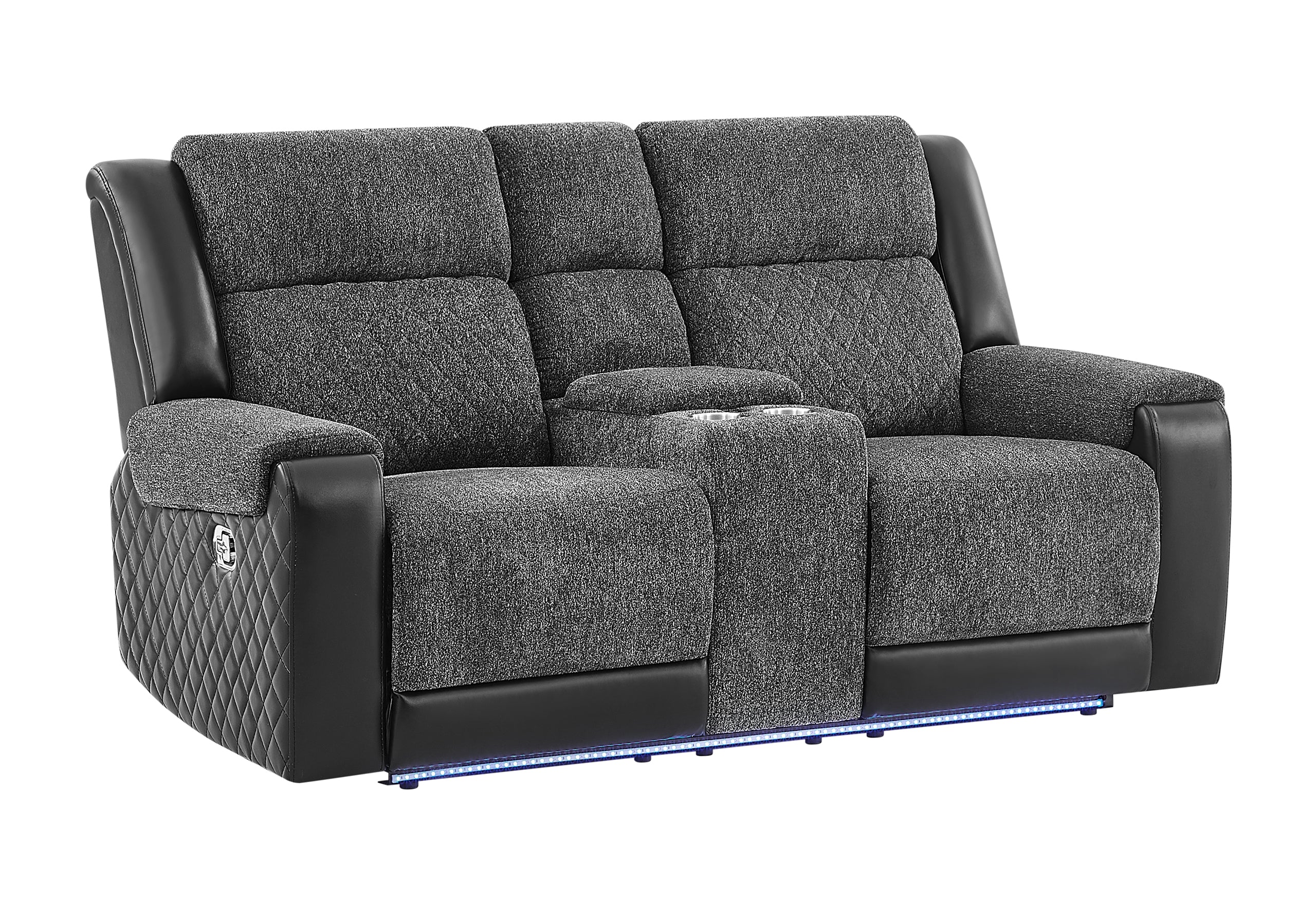 U5915 GREY/BLACK CONSOLE REC LOVESEAT W/IMMERSIVE SOUND & BLUE LED
