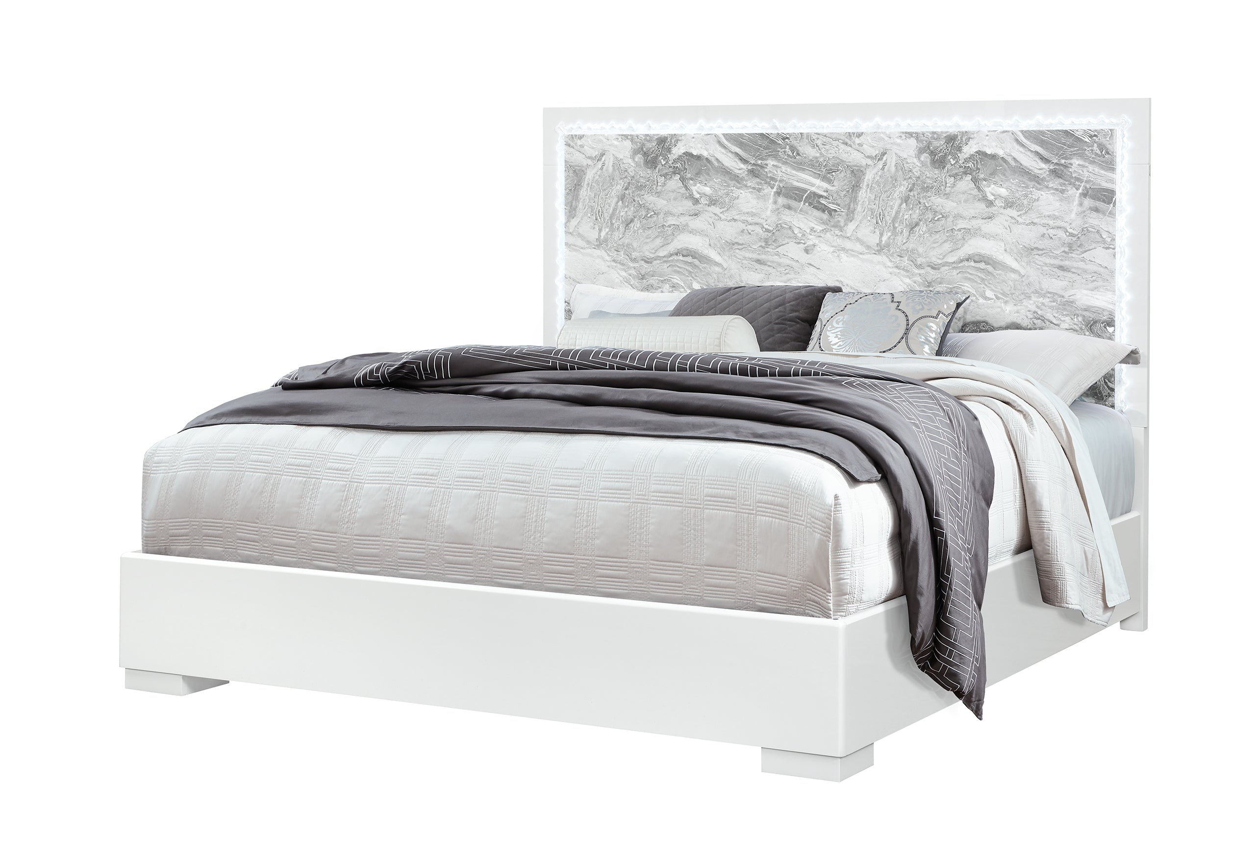 NAOMI SILVER MARBLE KING BED WITH LED