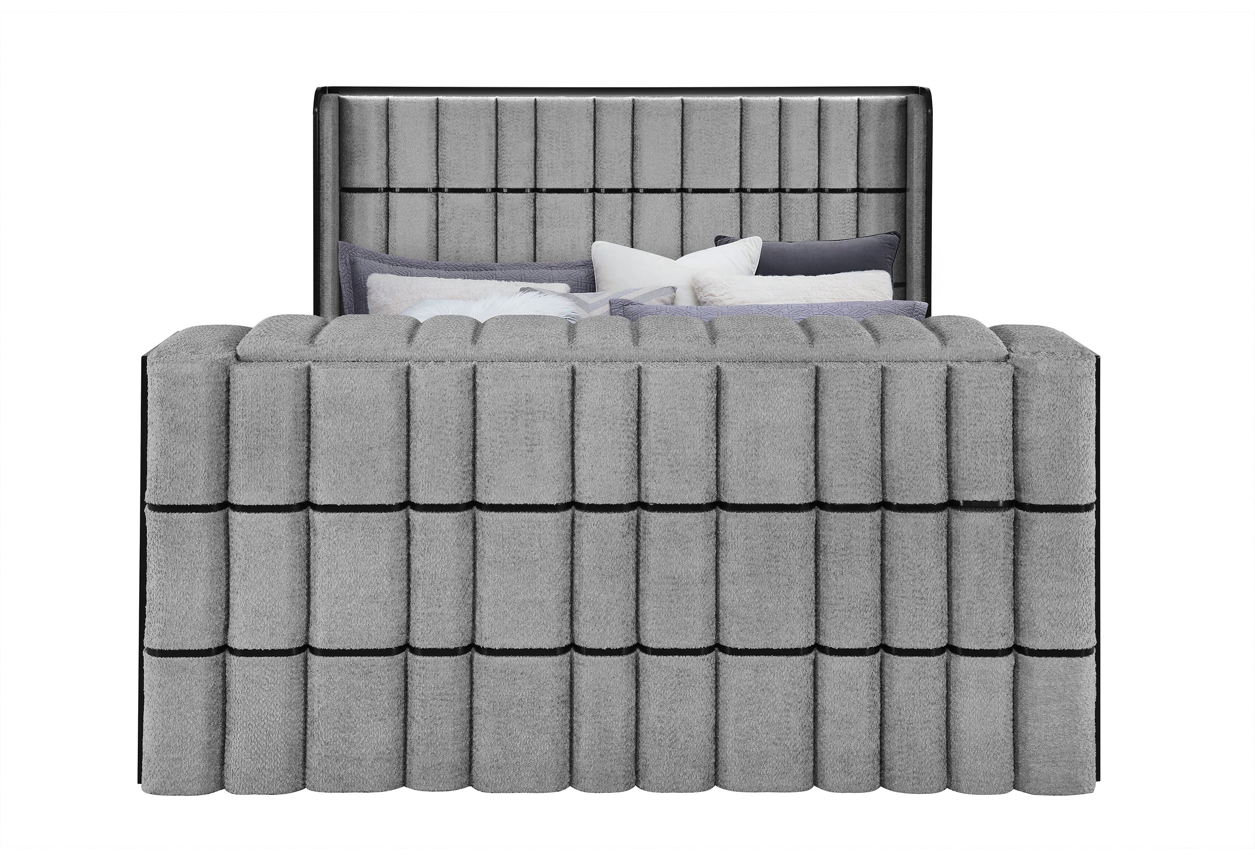 ISABELLA GREY KING BED W/LED, TV LIFT, SPEAKER AND FIREPLACE
