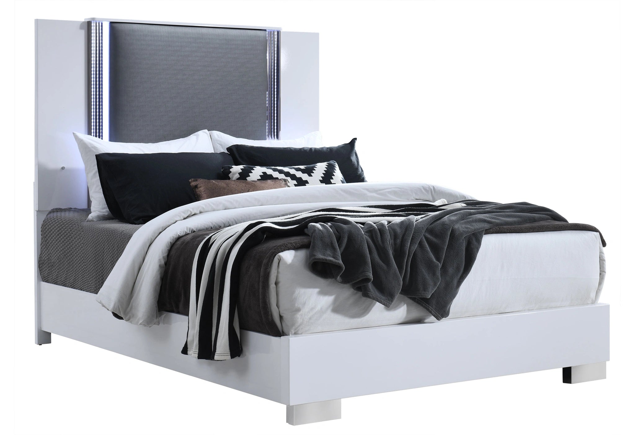 Ylime Smooth White Bed with LED Fully Slatted