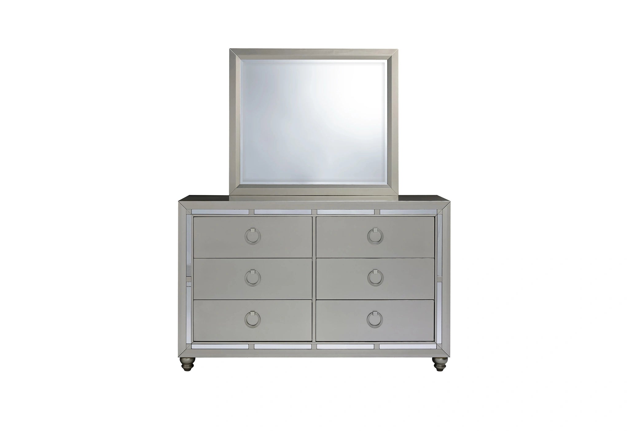 Riley Silver King Bed, 2 Dressers, Mirror and 2 Nightstands
