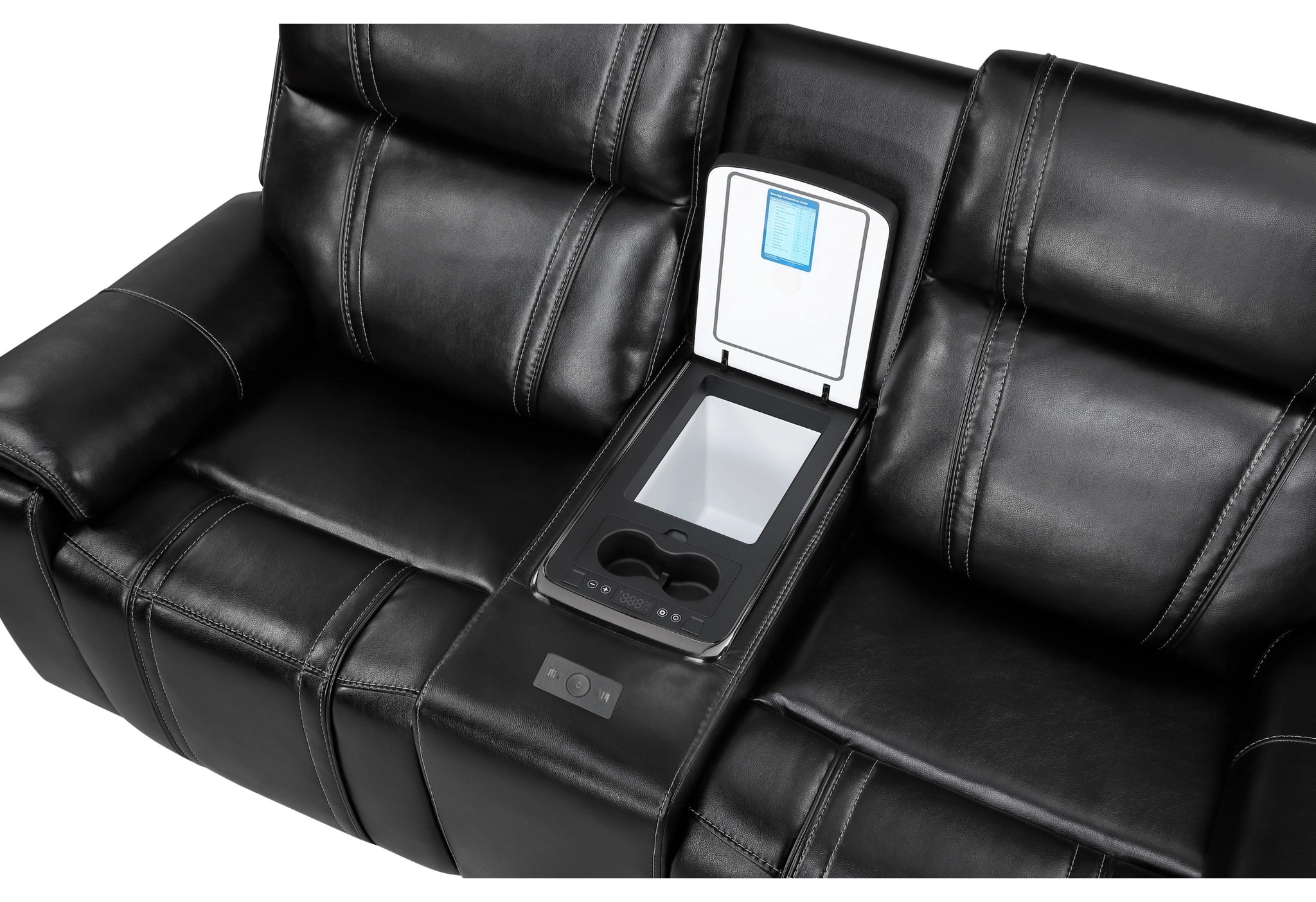 U8880 Black Leather Power Console Reclining Loveseat with Cooler