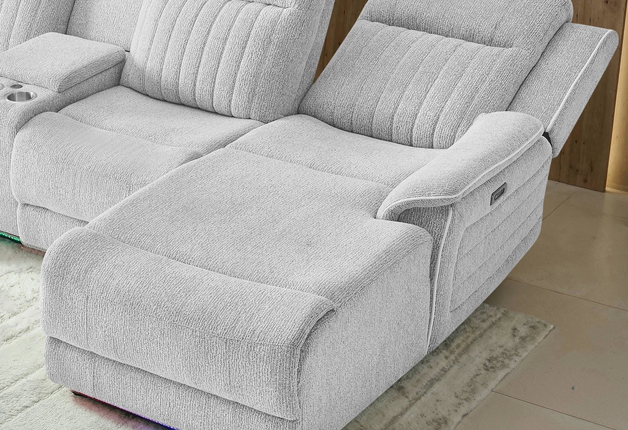 U8879 Grey 1 Power Pushback Sectional with LED and Global Ss Spkr