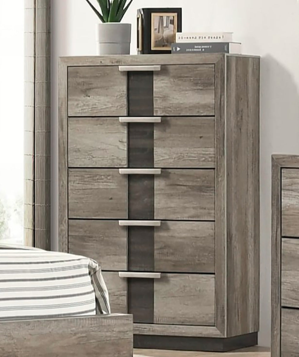 Crown Mark Furniture Rangley 5 Drawer Chest in Brown