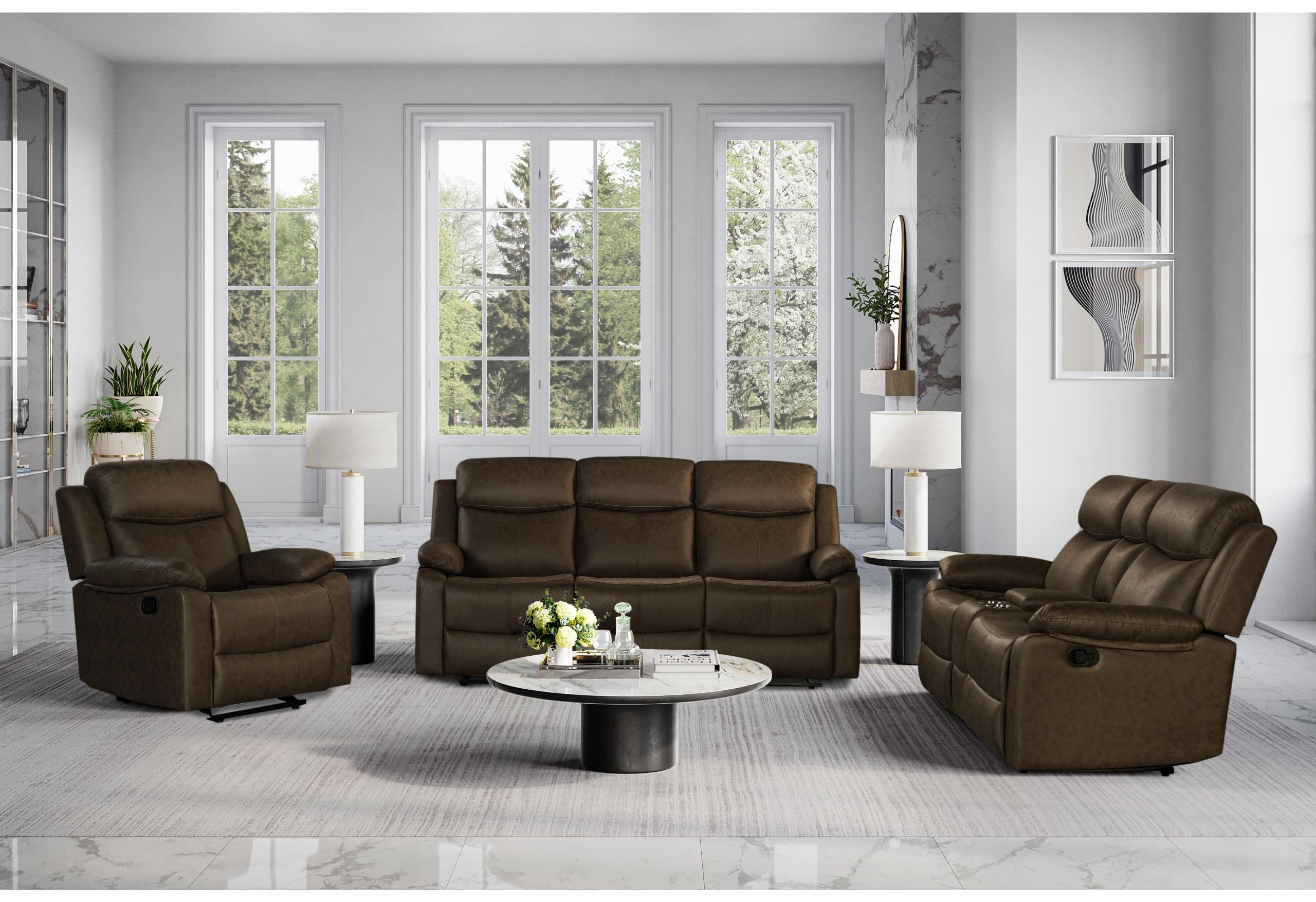 U6026 DARK BROWN 5 RECLINING SOFA/RECLINING CONSOLE LOVESEAT/GLIDER RECLINER image