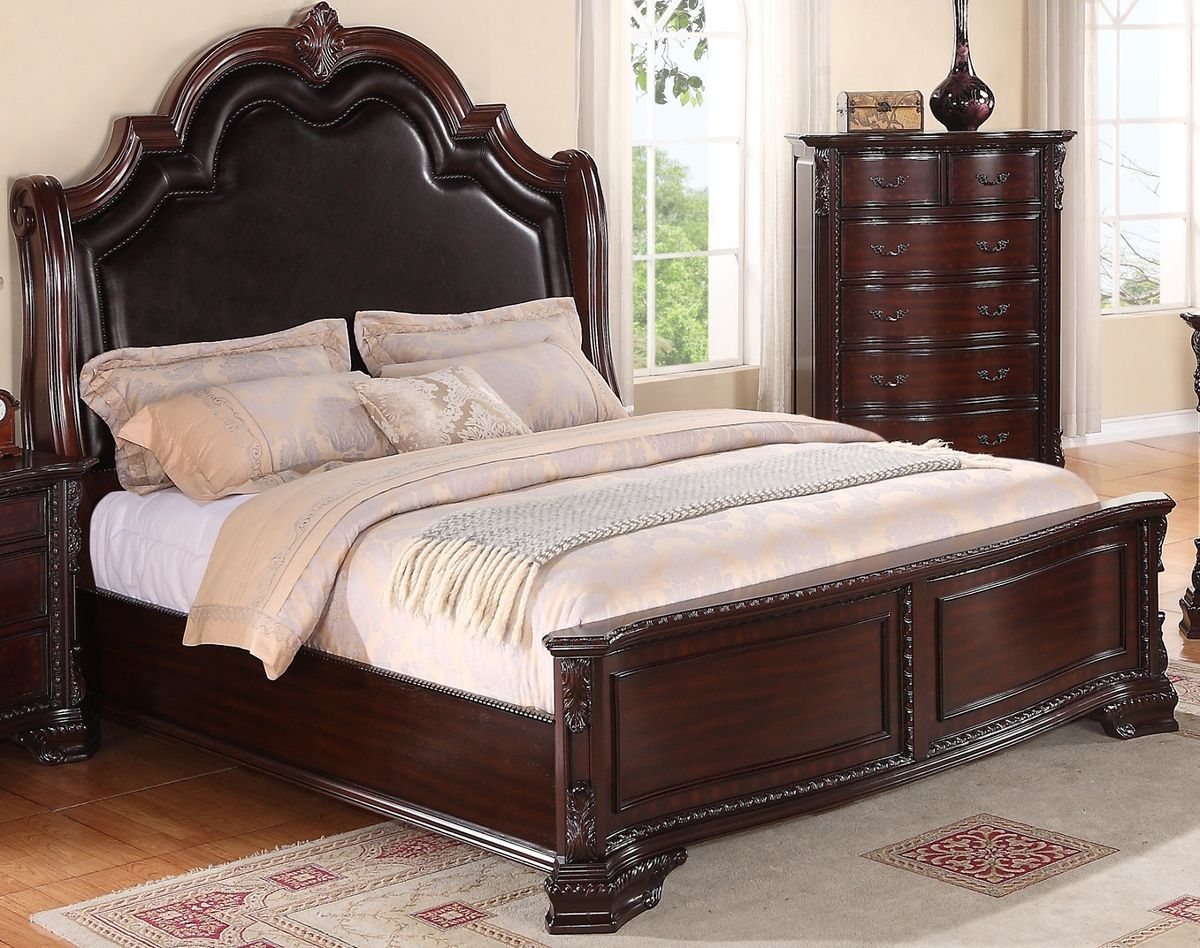 Crown Mark Furniture Sheffield Upholstered King Bed in Dark Cherry