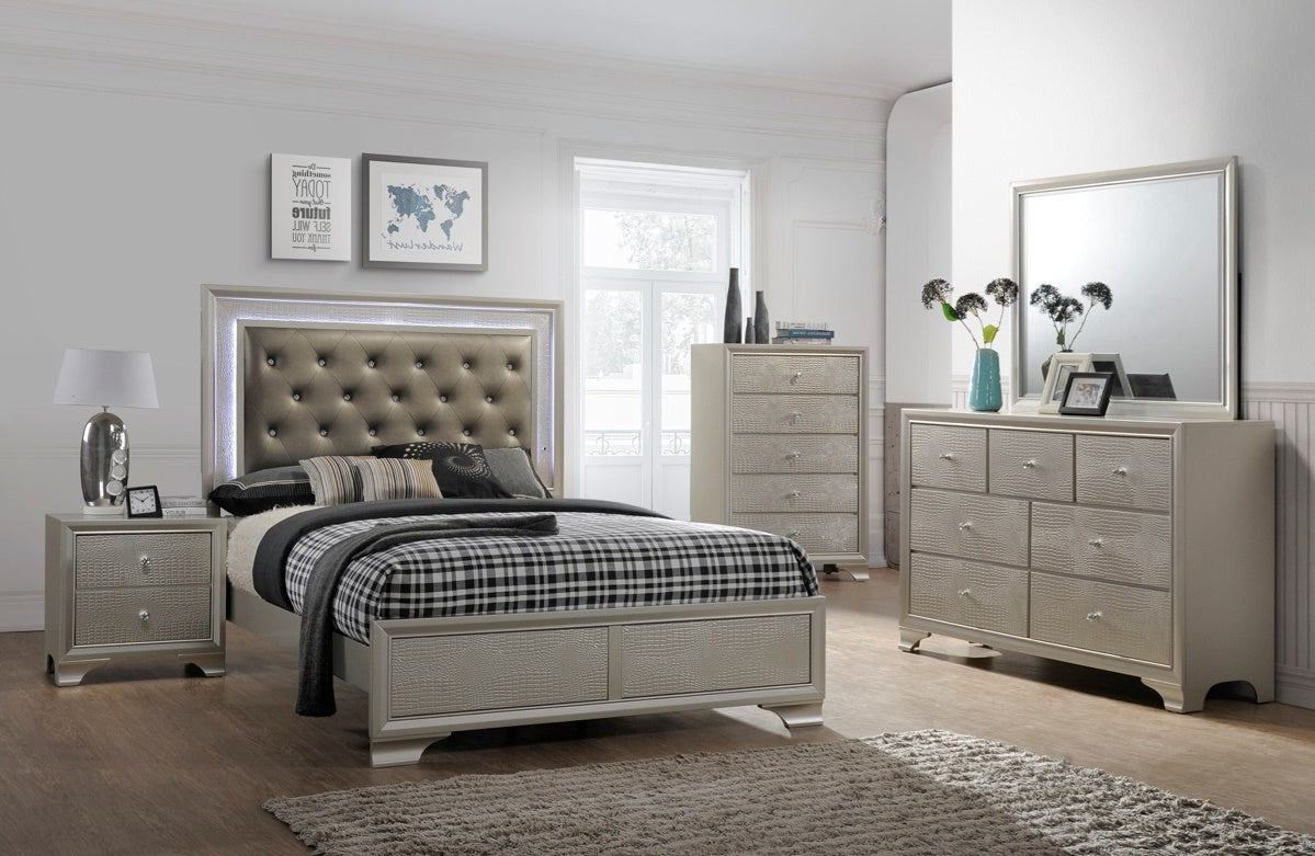 Crown Mark Lyssa 2 Drawer Nightstand in Embossed Crocodile Pattern