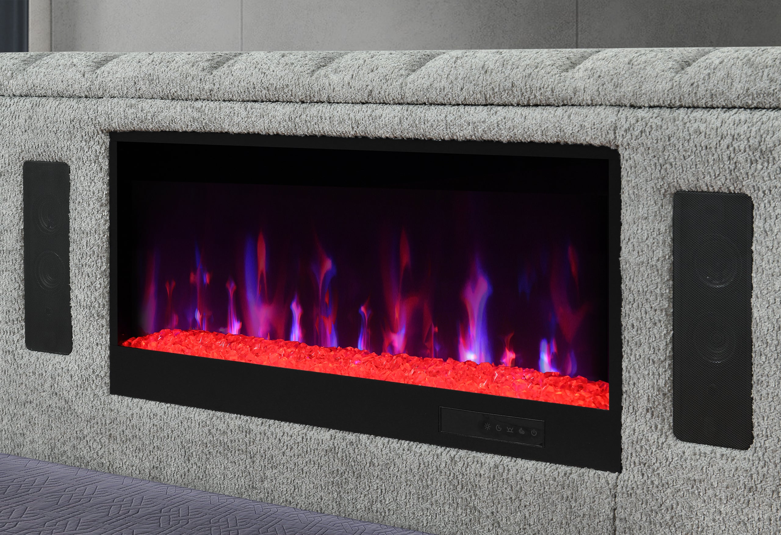 ISABELLA GREY QUEEN BED W/LED, TV LIFT, SPEAKER AND FIREPLACE