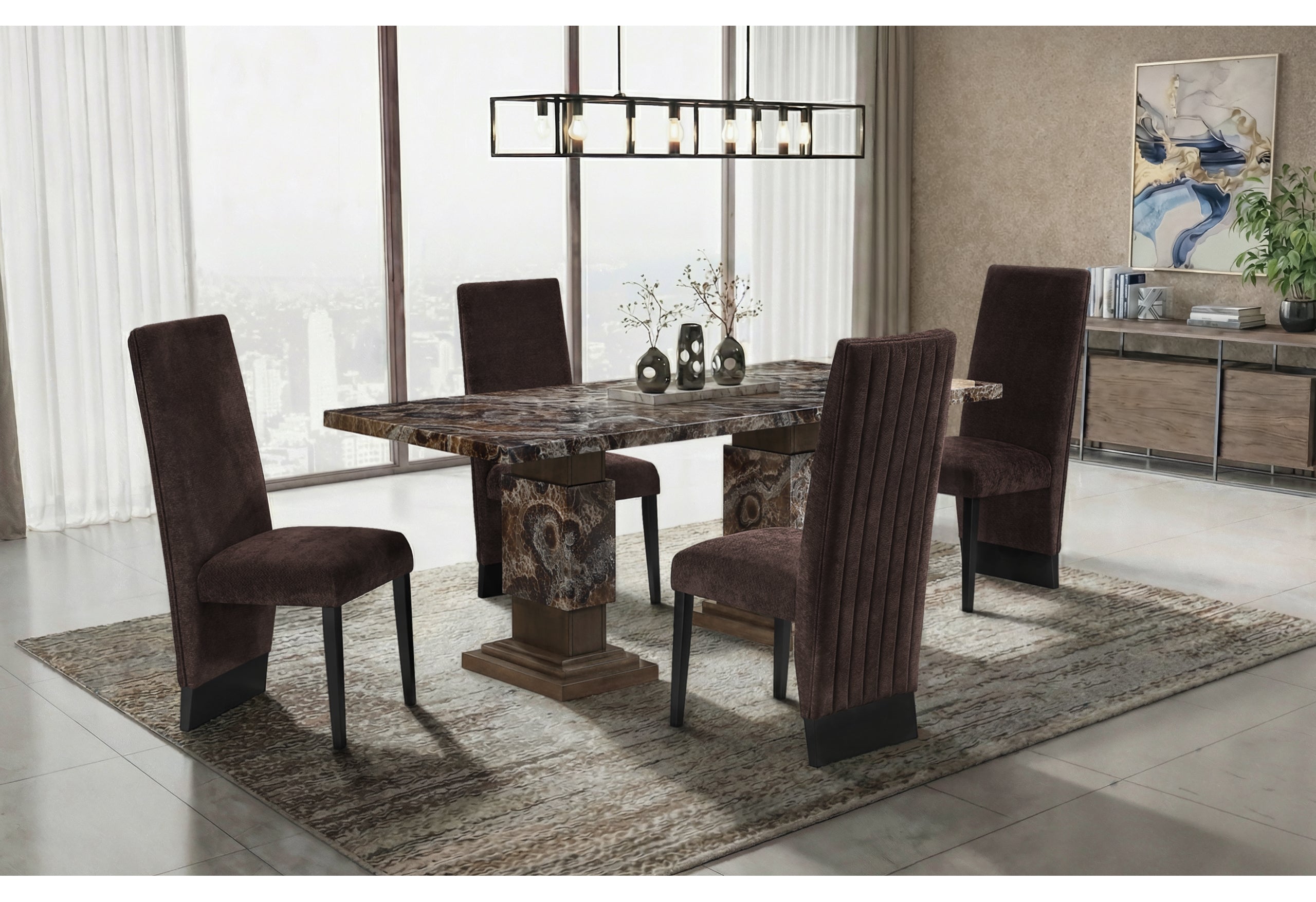 D12 BROWN DINING TABLE WITH 6 D12 BROWN DINING CHAIRS