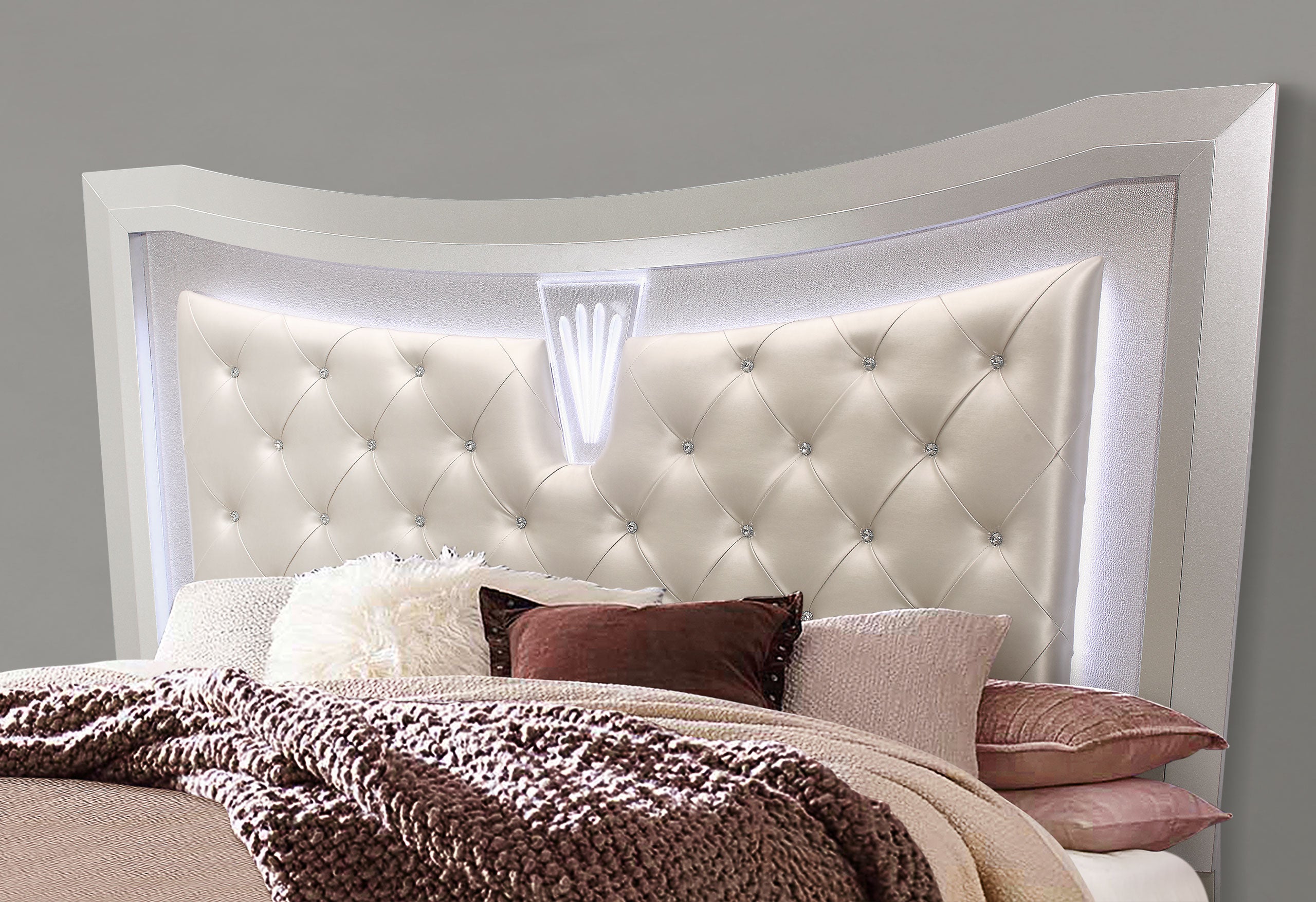 PARIS CHAMPAGNE KING BED WITH LED, DRESSER, MIRROR, NIGHTSTAND