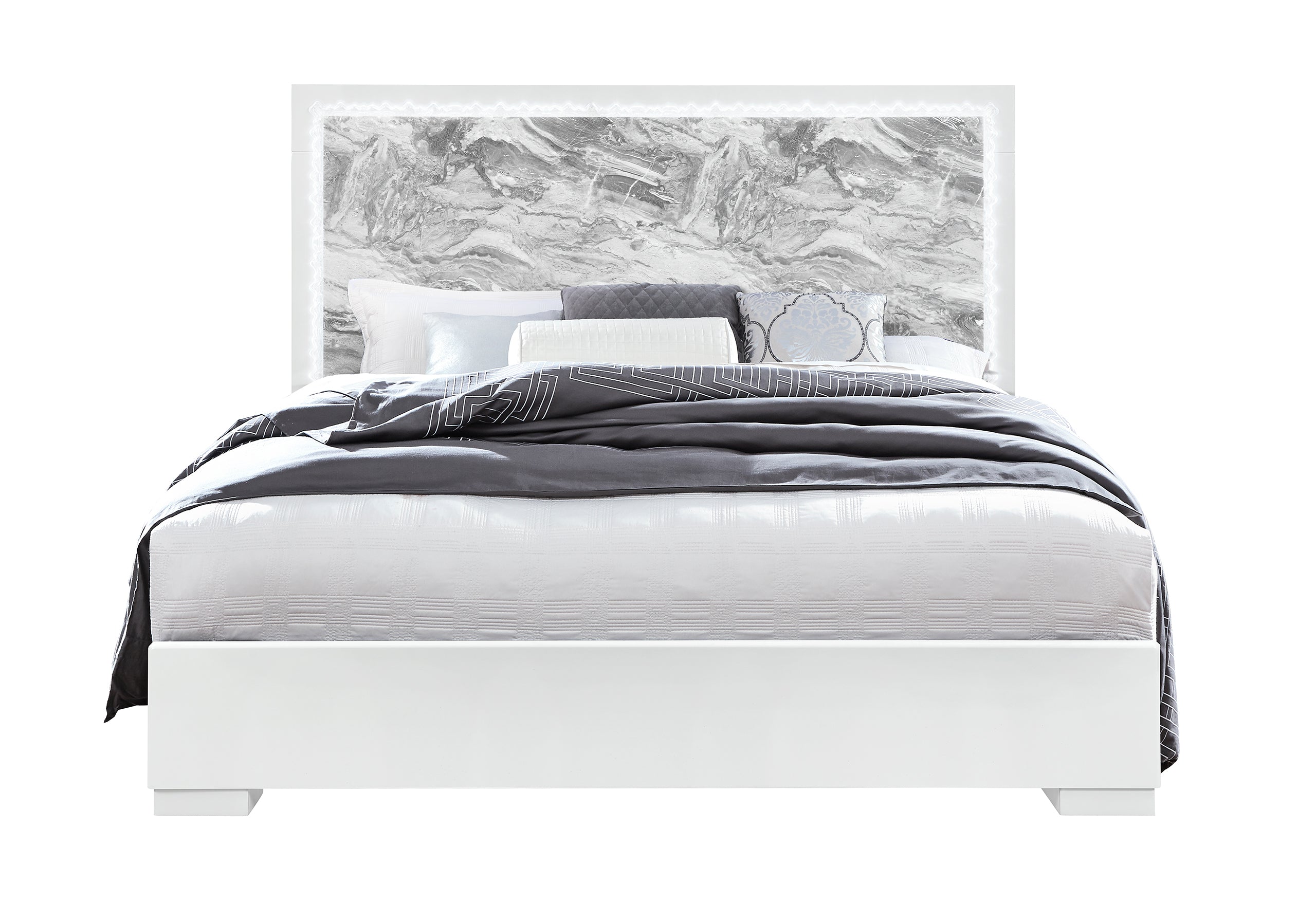NAOMI SILVER MARBLE KING BED WITH LED