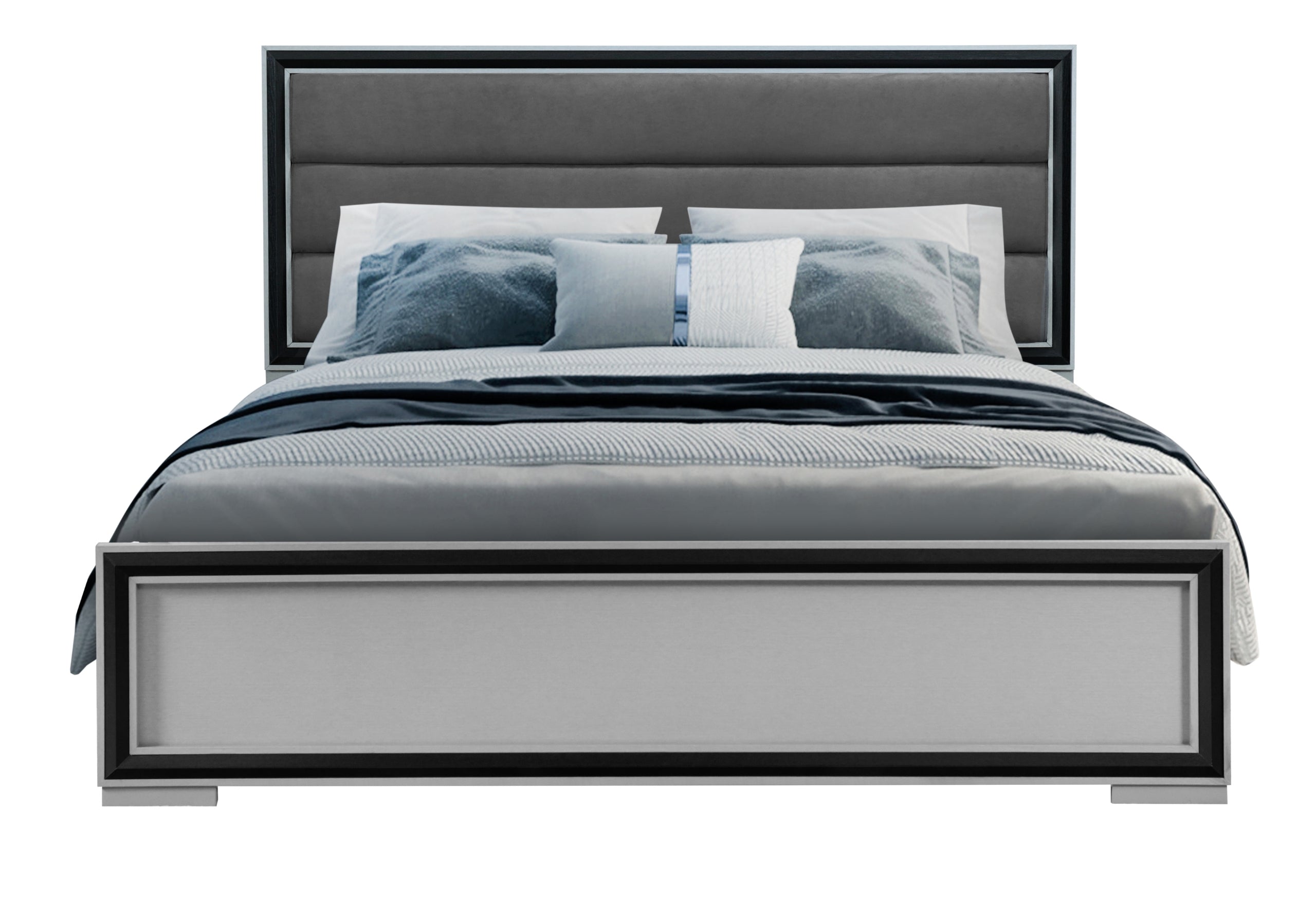 AMELIA GREY/BLACK FULL BED, DRESSER, MIRROR AND NIGHTSTAND