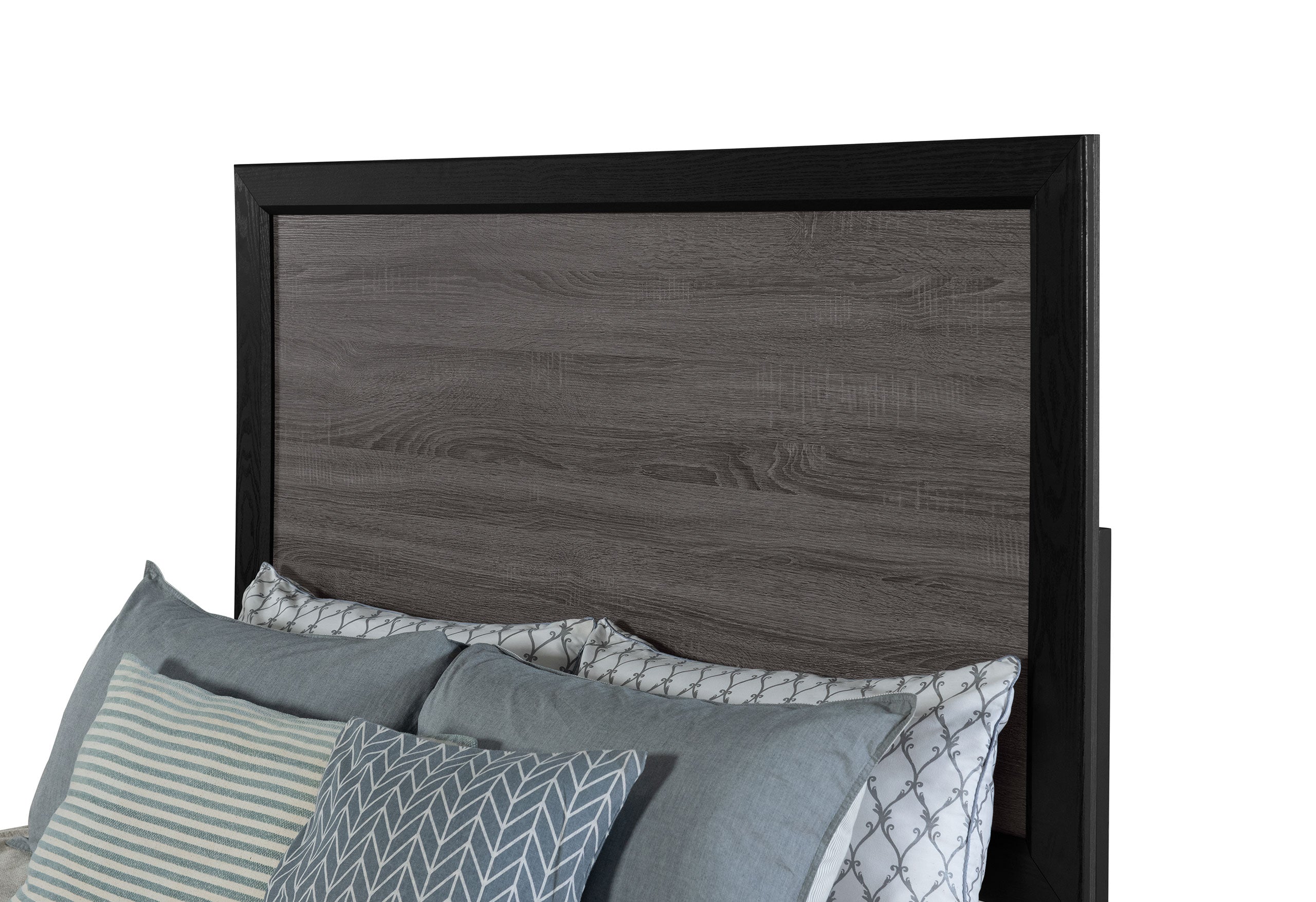 LISBON GREY/BLACK QUEEN BED, DRESSER, MIRROR AND NIGHTSTAND