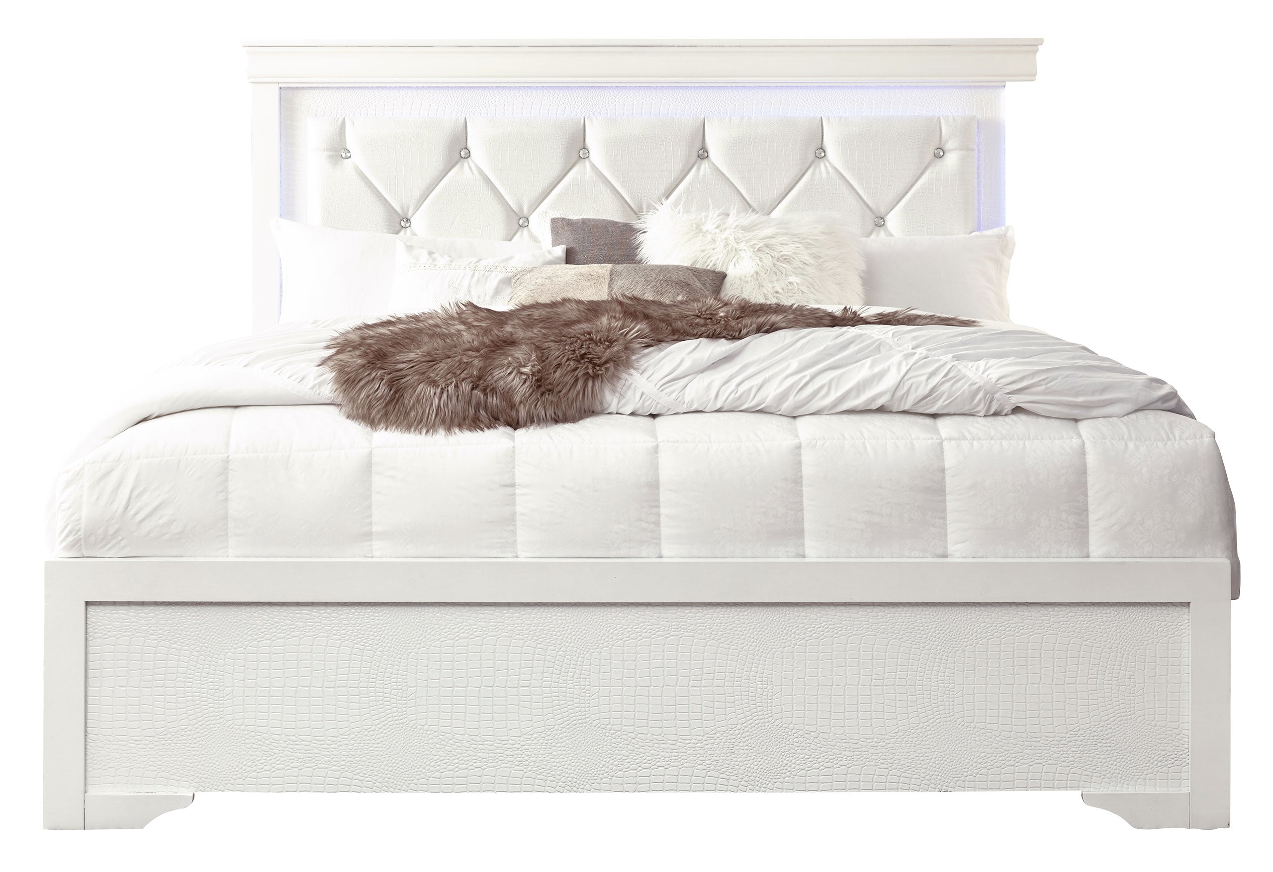 POMPEI WHITE QUEEN BED WITH LED DRESSER MIRROR AND NIGHTSTAND