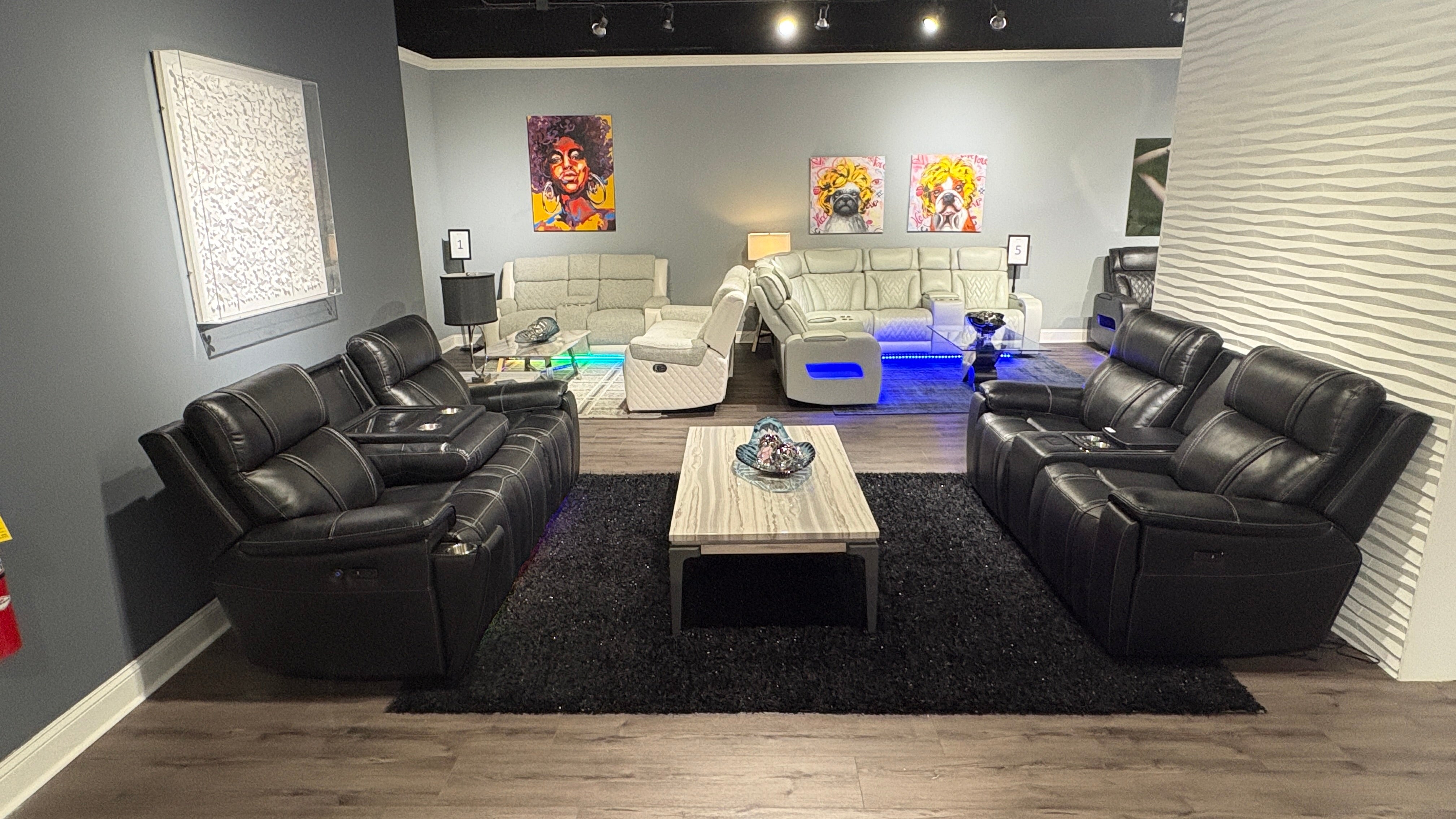 U8881/U8880 BLACK LEATHER PWR REC SOFA/PWR CON REC LOVESEAT/PWR REC
