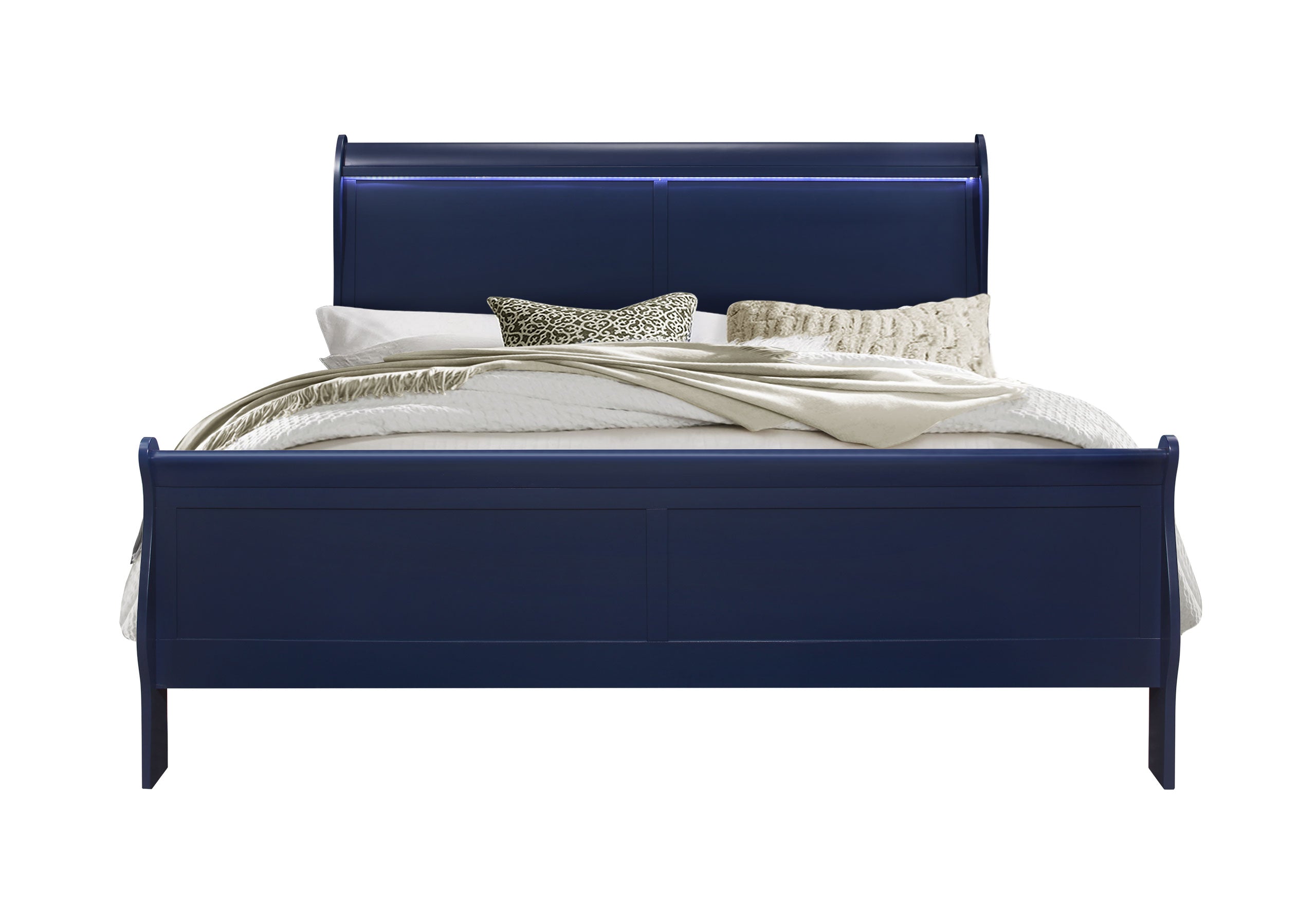 CHARLIE BLUE KING BED WITH LED, DRESSER, MIRROR, NIGHTSTAND