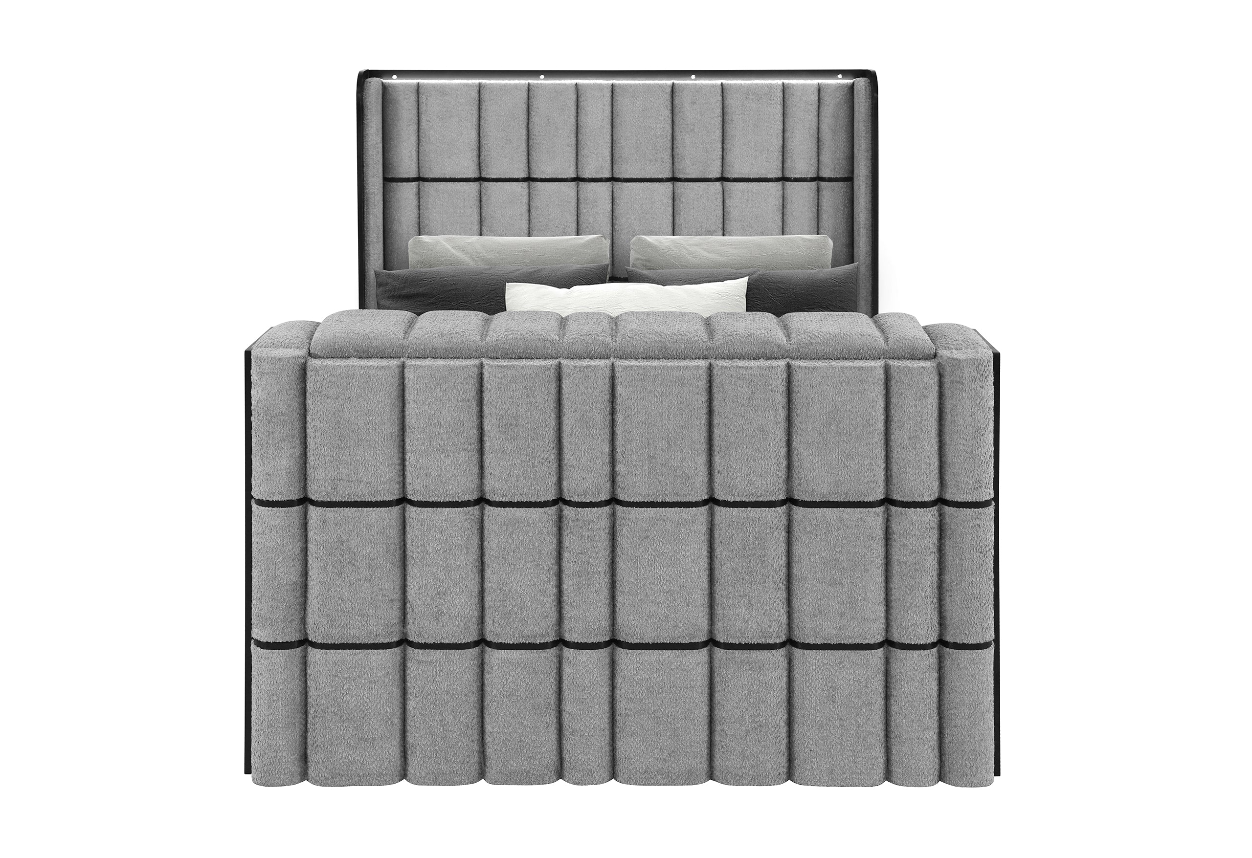 ISABELLA GREY QUEEN BED W/LED, TV LIFT, SPEAKER AND FIREPLACE