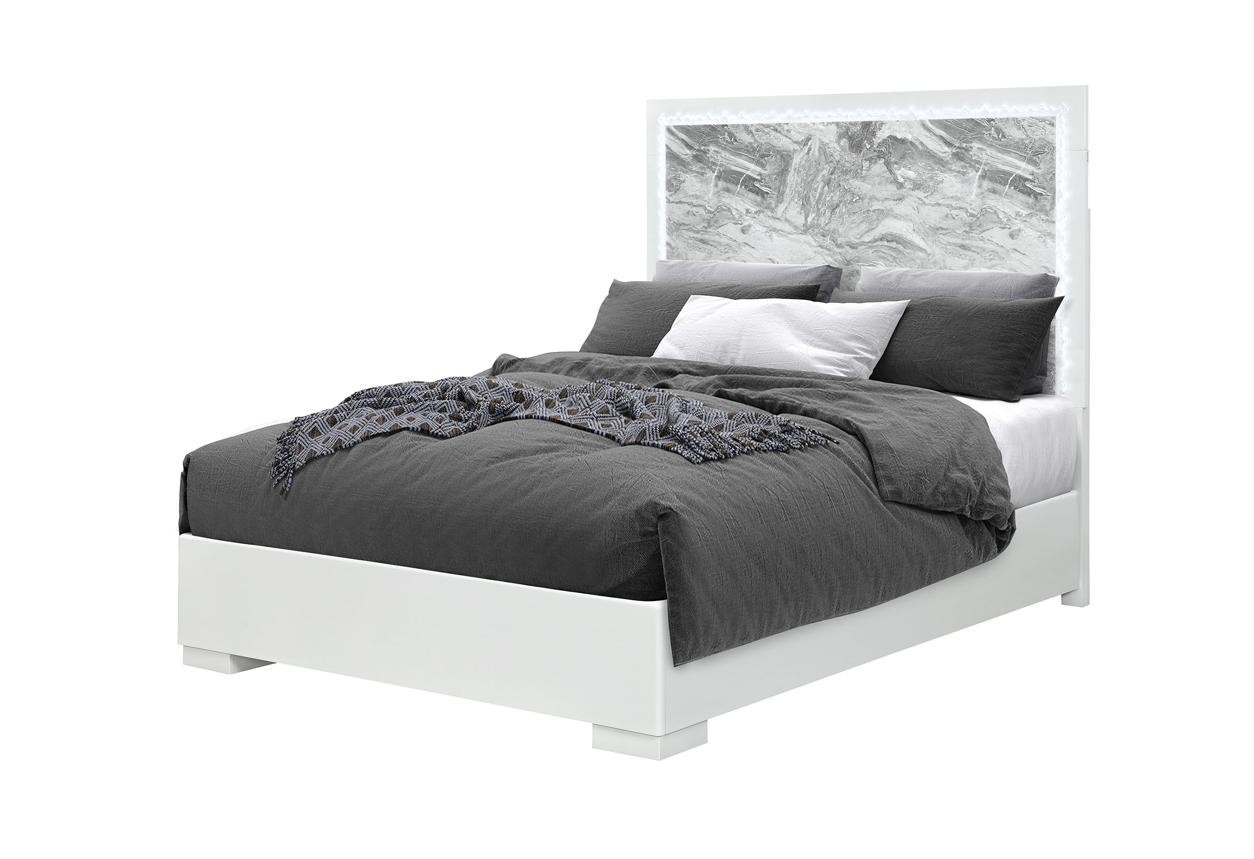 NAOMI SILVER MARBLE FULL BED WITH LED