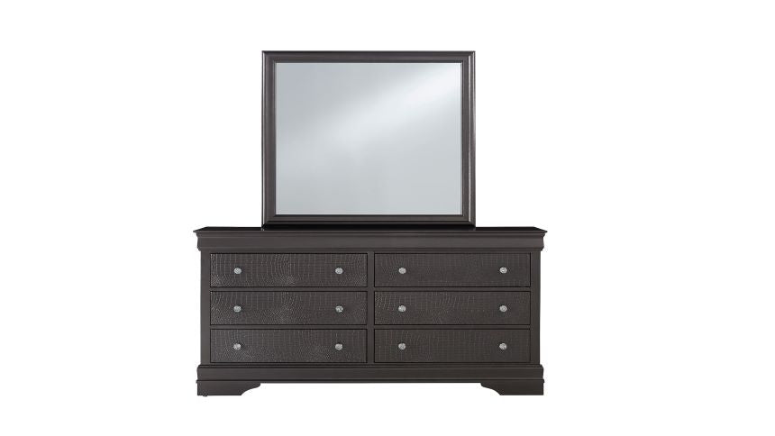 POMPEI METALLIC GREY KING BED WITH LED, DRESSER, MIRROR AND NIGHTSTAND