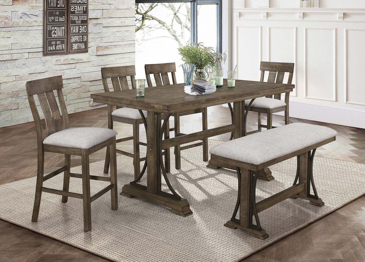 Crown Mark Quincy Rectangular Counter Height Table in Light Brown 2831T-3671-TOP